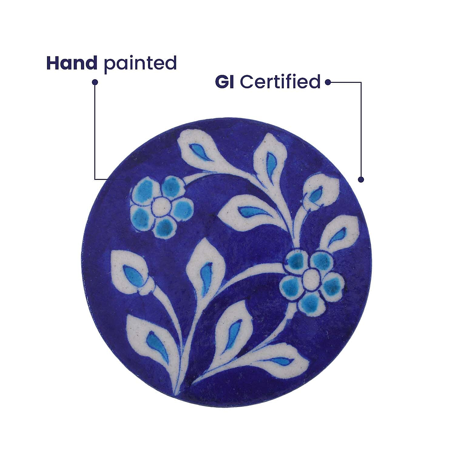 Set of 4 Handprinted Ceramic Coasters - Blue