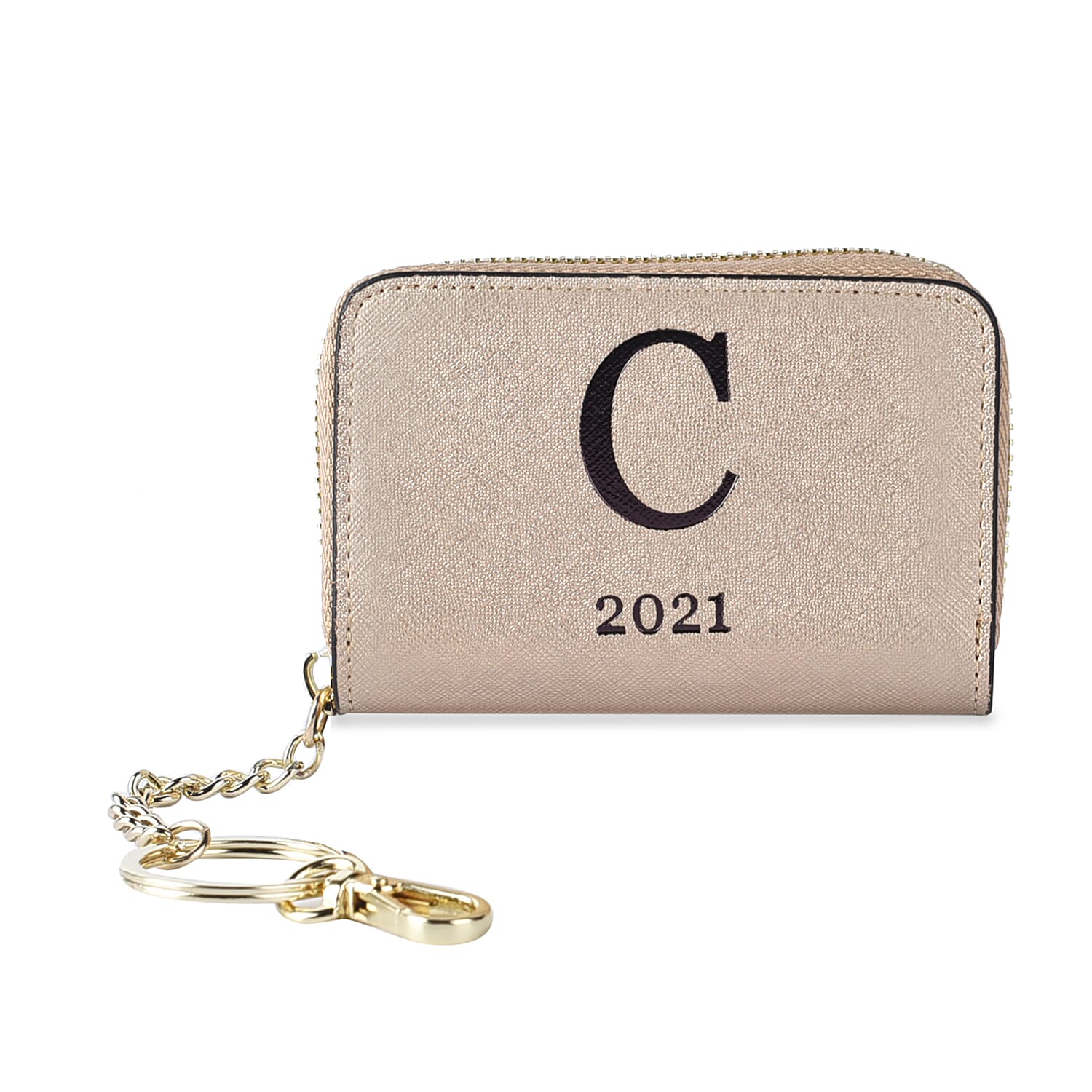 Genuine Leather Alphabet C Wallet with Engraved Message on Back Side (Size 11X7.5X2.5 Cm) - Gold