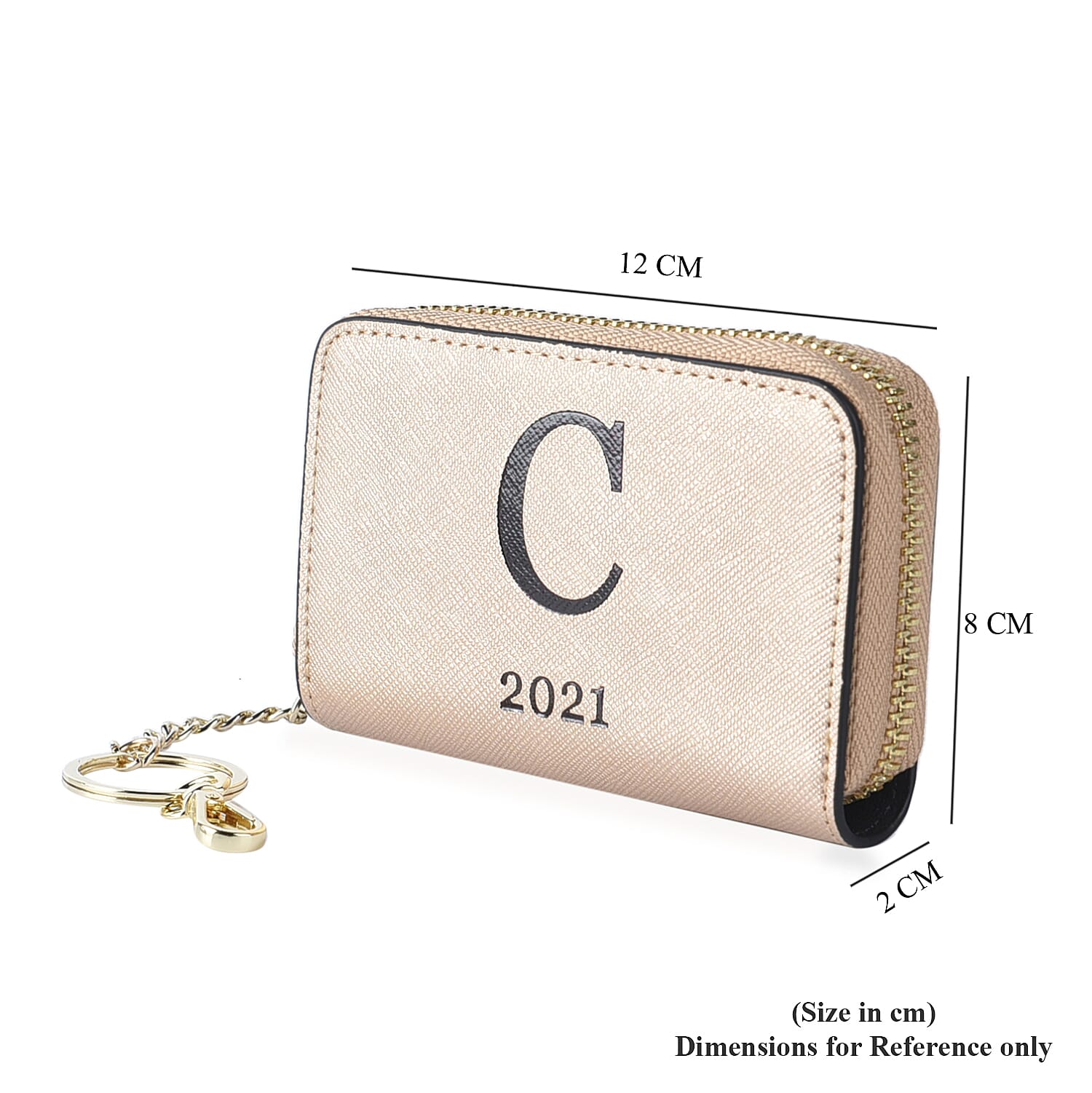 Genuine Leather Alphabet C Wallet with Engraved Message on Back Side (Size 11X7.5X2.5 Cm) - Gold