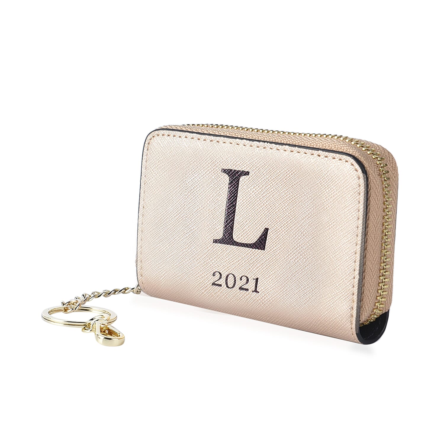 Genuine Leather Alphabet L Wallet with Engraved Message on Back Side (Size 11X7.5X2.5 Cm) - Gold