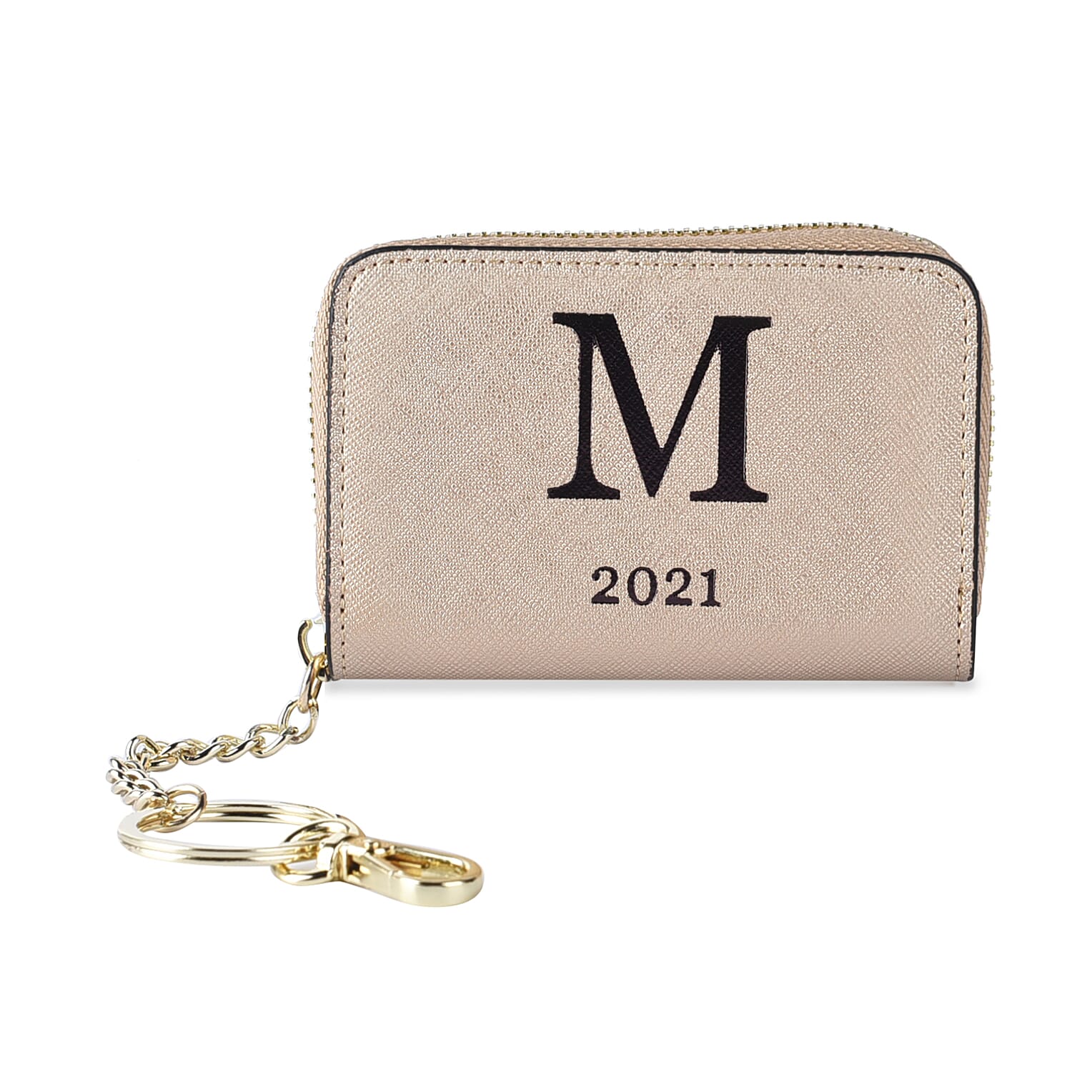 Genuine Leather Alphabet M Wallet with Engraved Message on Back Side (Size 11X7.5X2.5 Cm) - Gold