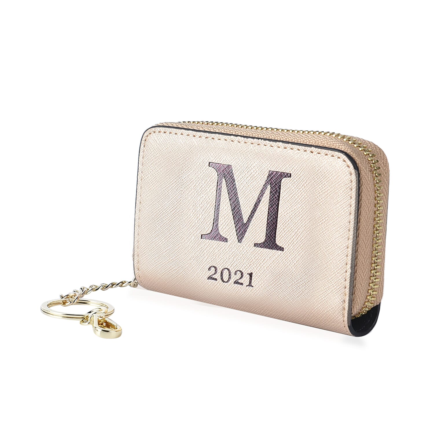 Genuine Leather Alphabet M Wallet with Engraved Message on Back Side (Size 11X7.5X2.5 Cm) - Gold