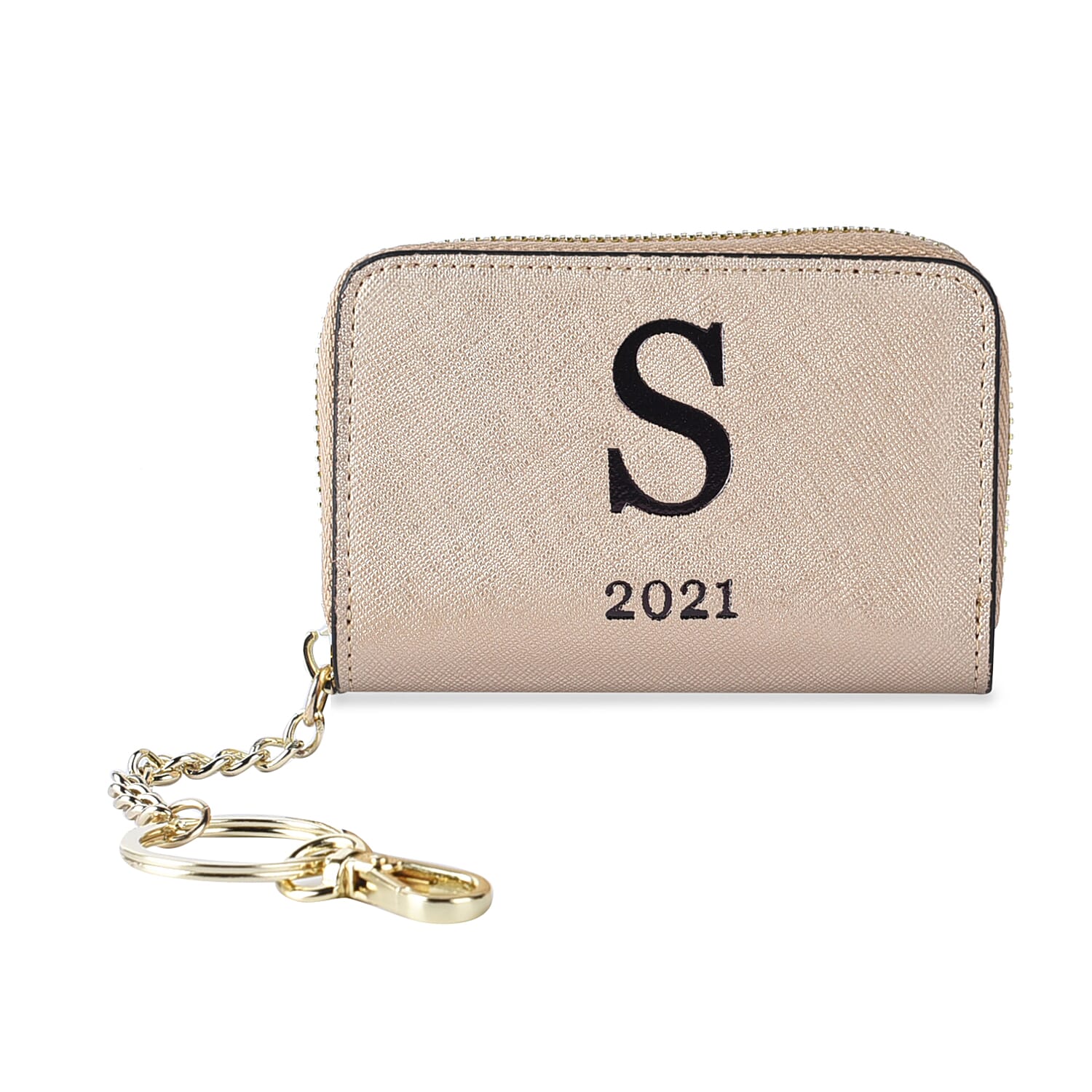 Genuine Leather Alphabet S Wallet with Engraved Message on Back Side (Size 11X7.5X2.5 Cm) - Gold