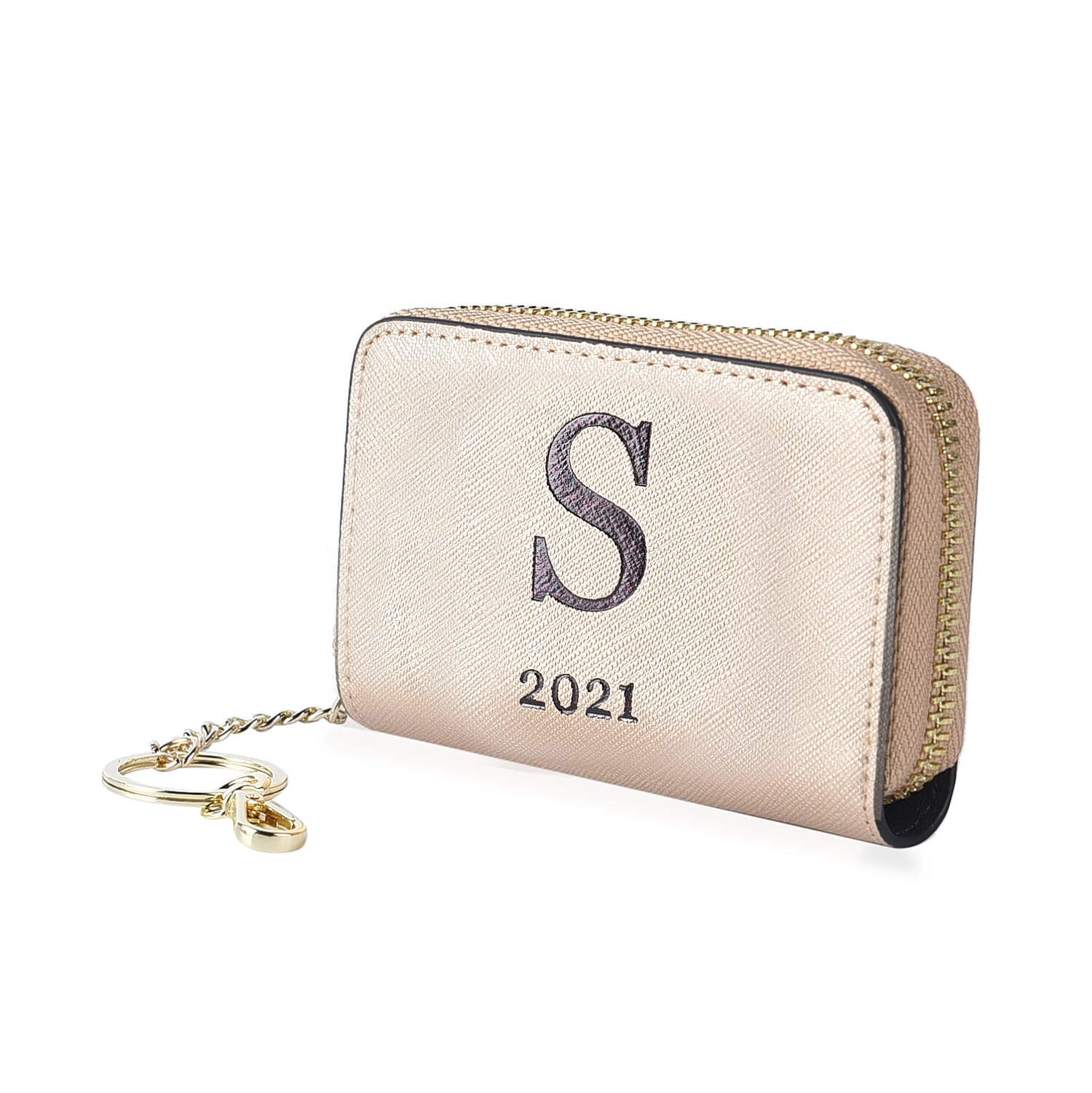 Genuine Leather Alphabet S Wallet with Engraved Message on Back Side (Size 11X7.5X2.5 Cm) - Gold