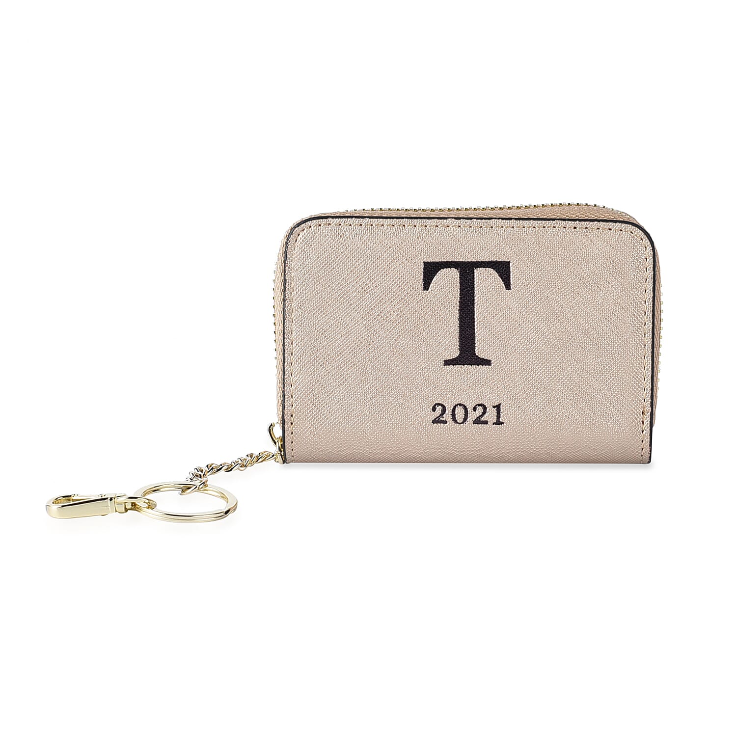 Genuine Leather Alphabet T Wallet with Engraved Message on Back Side (Size 11X7.5X2.5 Cm) - Gold