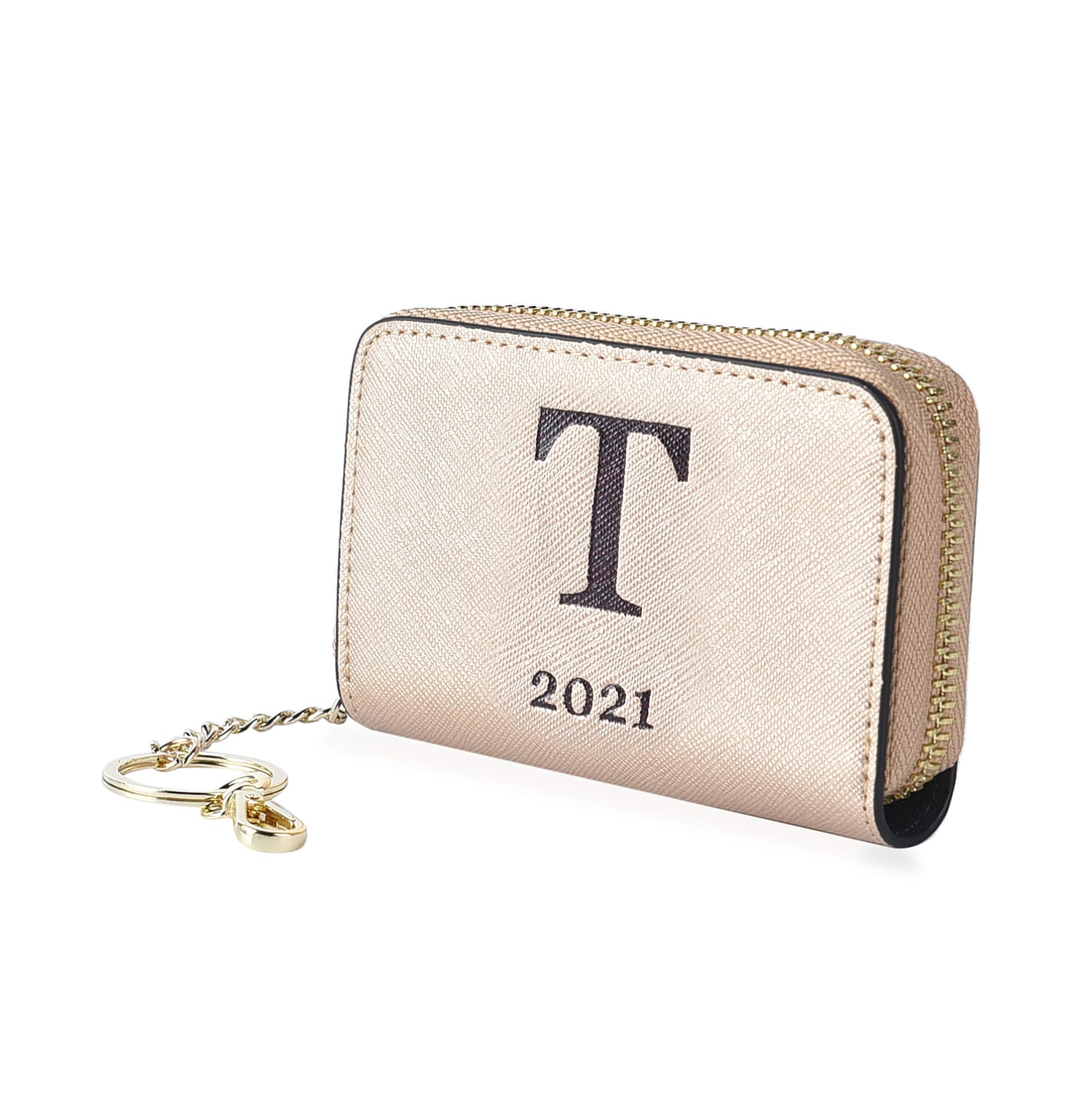 Genuine Leather Alphabet T Wallet with Engraved Message on Back Side (Size 11X7.5X2.5 Cm) - Gold