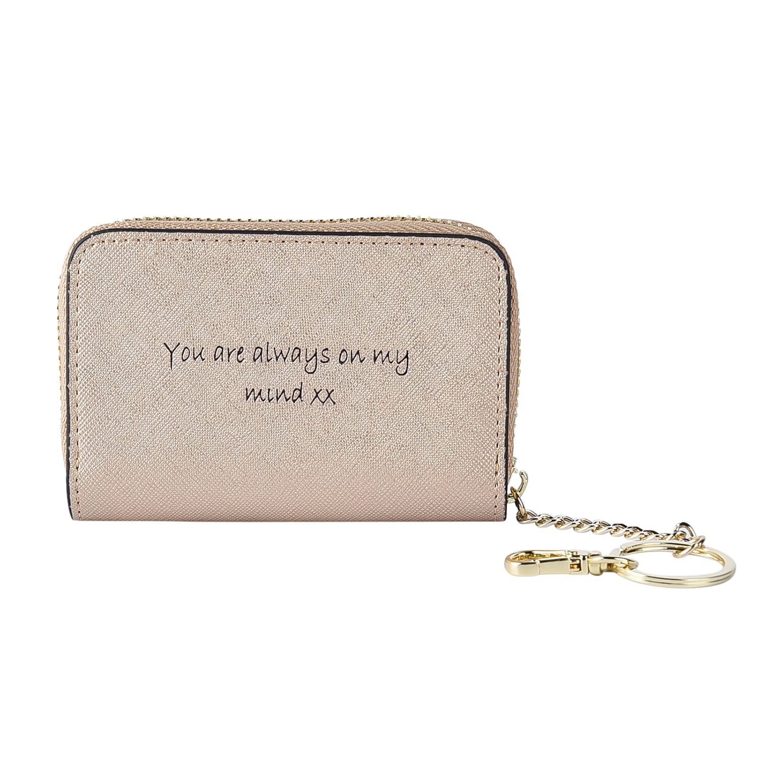 Genuine Leather Alphabet T Wallet with Engraved Message on Back Side (Size 11X7.5X2.5 Cm) - Gold