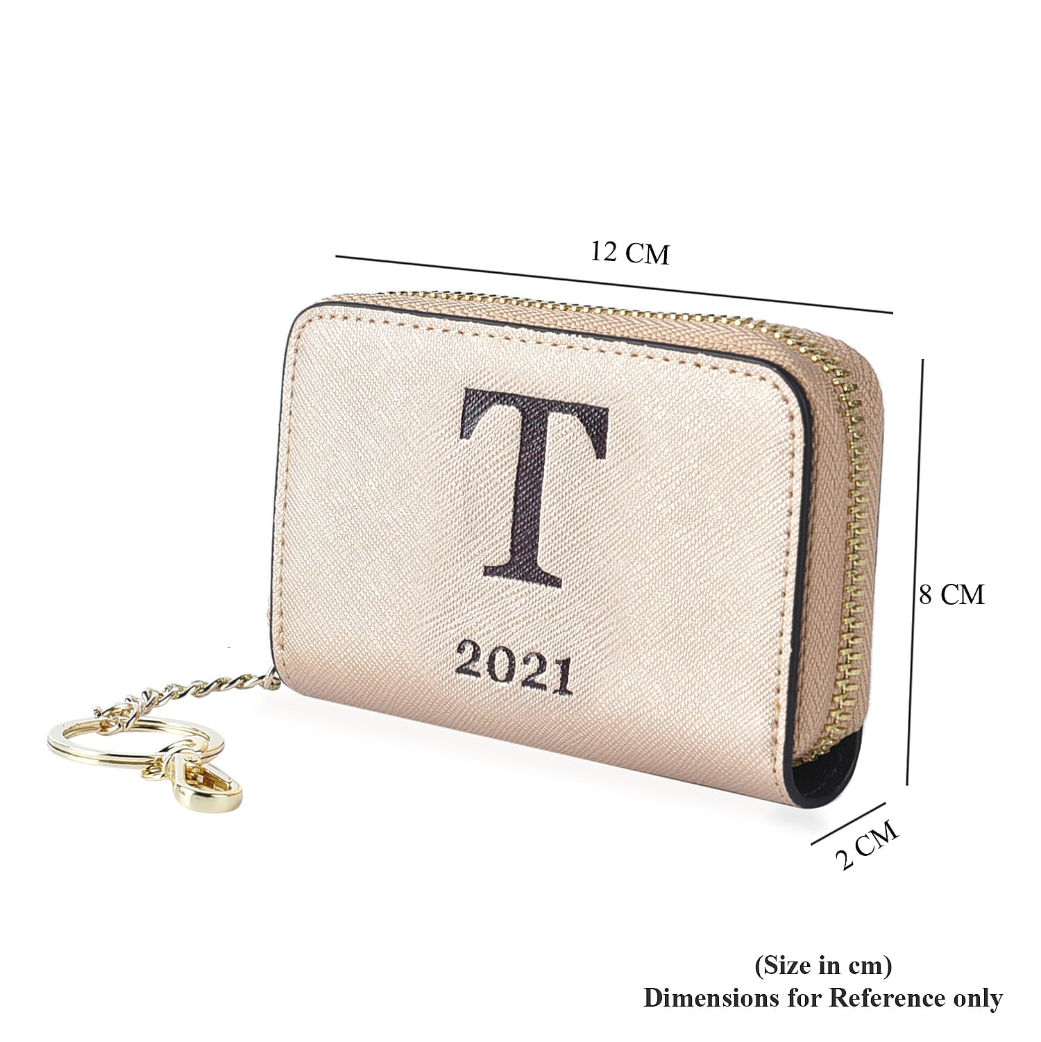 Genuine Leather Alphabet T Wallet with Engraved Message on Back Side (Size 11X7.5X2.5 Cm) - Gold