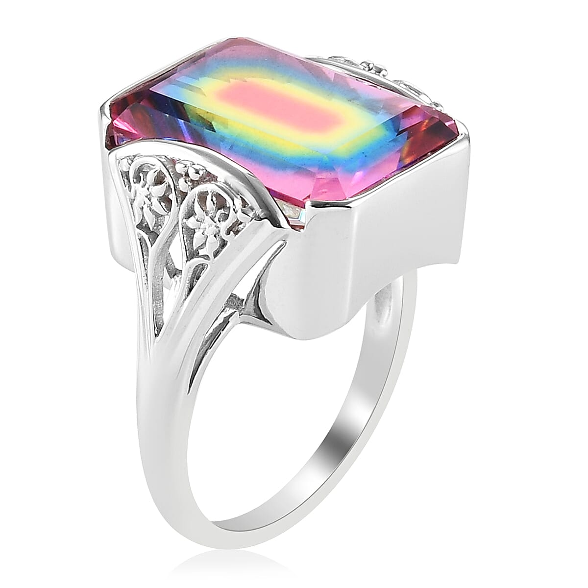 Sajen Silver Celestial Collection - Quartz Doublet Celestial Starlight Ring in Rhodium Overlay Sterling Silver 11.30 Ct