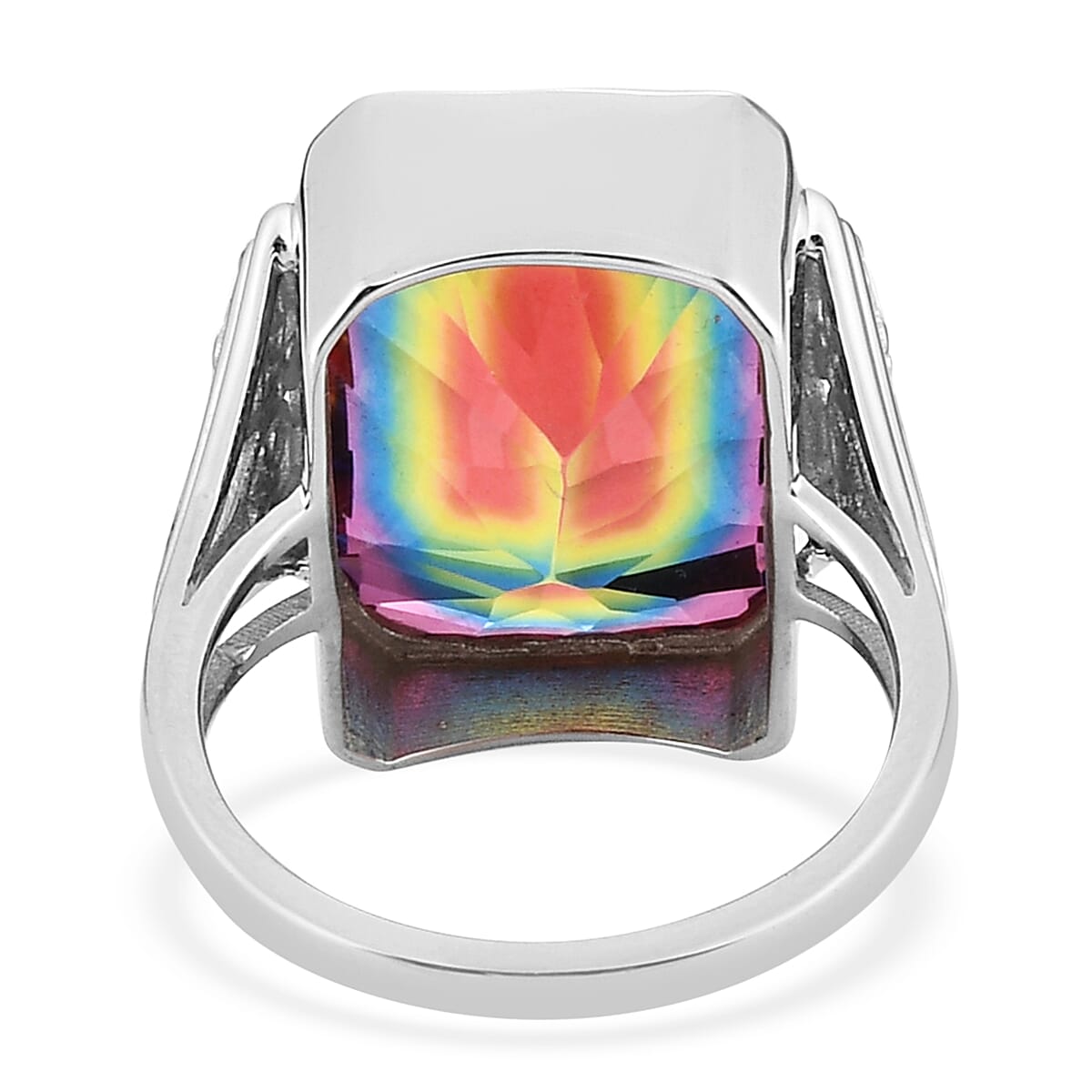 Sajen Silver Celestial Collection - Quartz Doublet Celestial Starlight Ring in Rhodium Overlay Sterling Silver 11.30 Ct