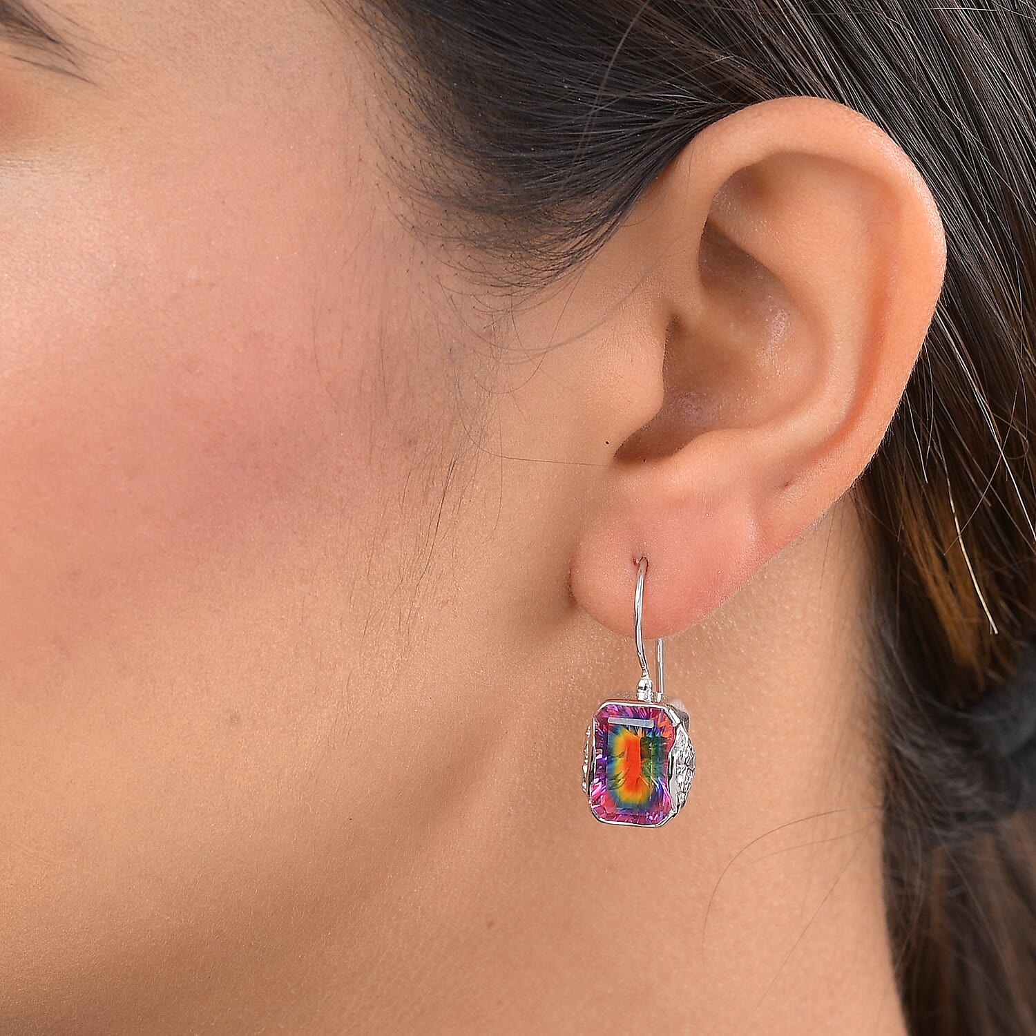 Sajen Silver Celestial Collection - Quartz Doublet Celestial Starlight Hook Earrings in Rhodium Overlay Sterling Silver 9.15 Ct