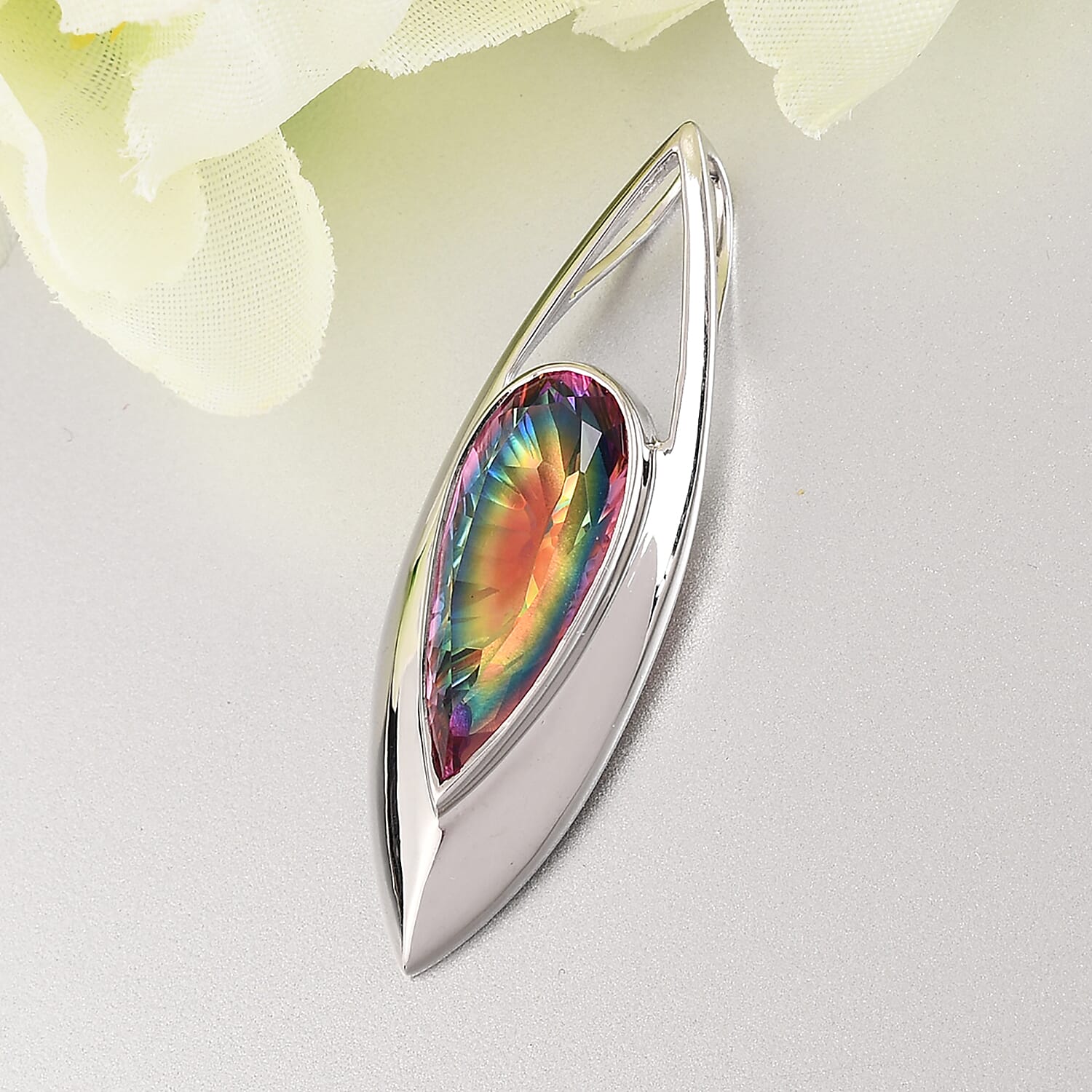 Sajen Silver Celestial Collection - Quartz Doublet Celestial Starlight  Pendant in Rhodium Overlay Sterling Silver 5.25 Ct.