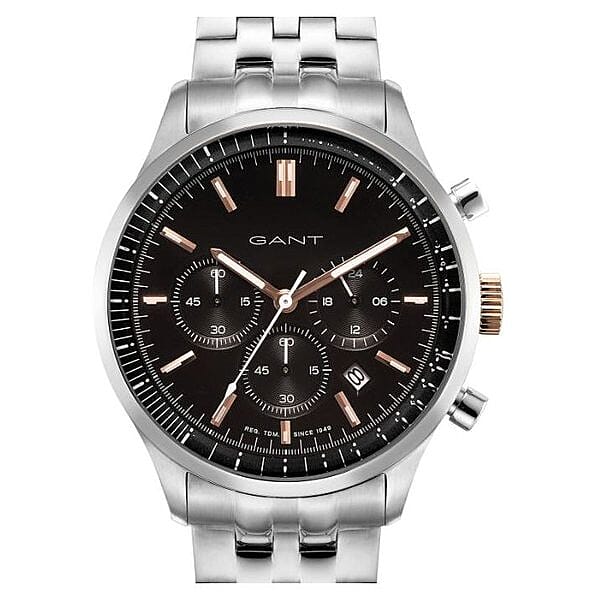 GANT Bronwood Multi Function Mens Black Dial Chronograph Watch with Stainless Steel Chain Strap