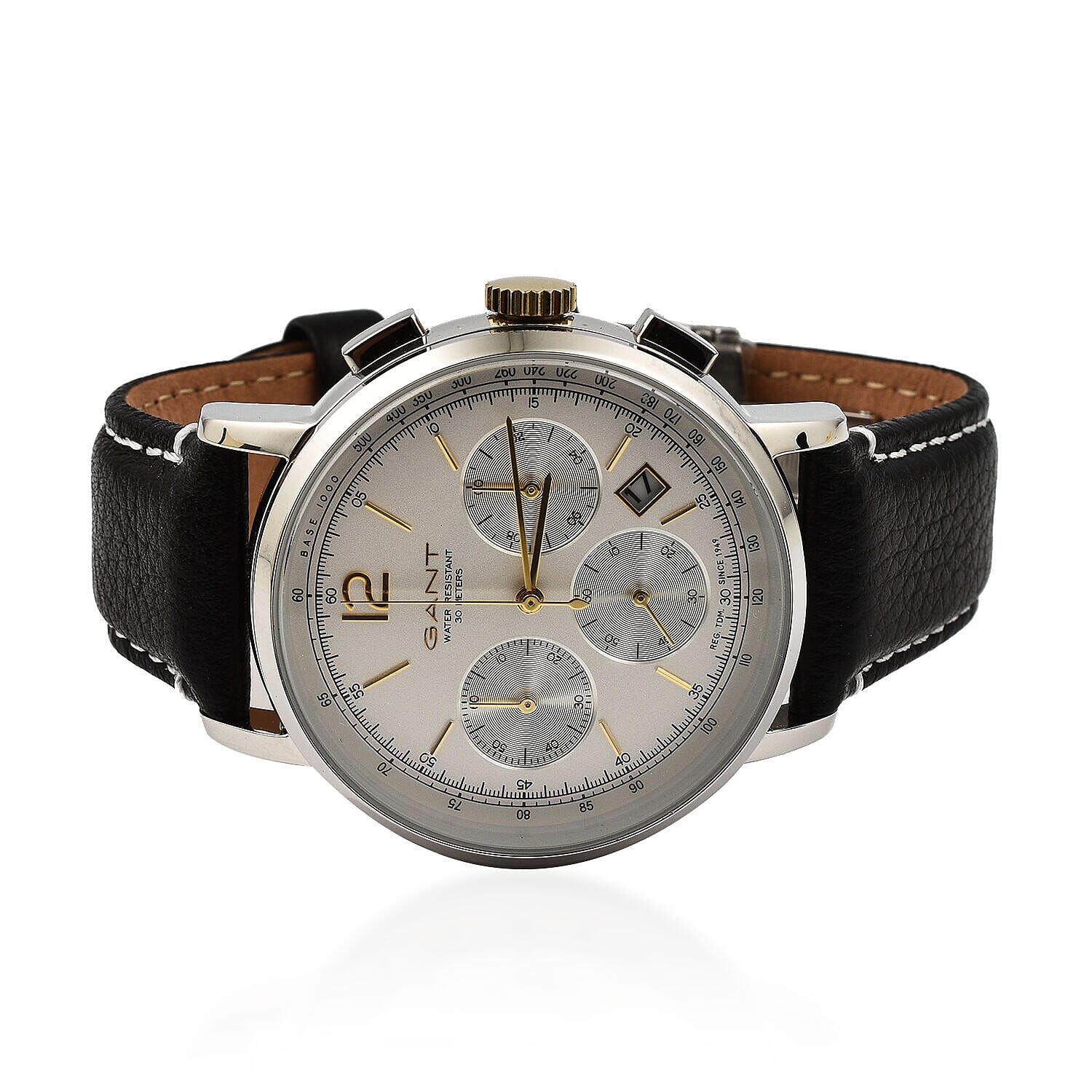 GANT WILMER Multi-Function Mens White Dial Watch with Black Leather Strap