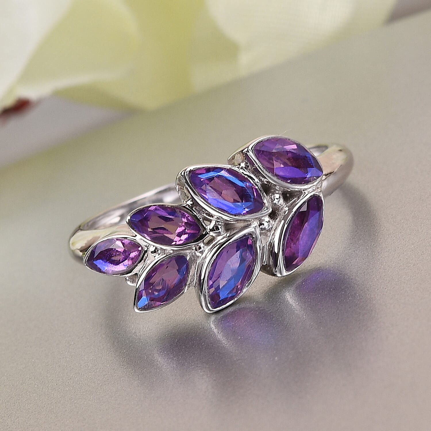 Sajen Silver ILLUMINATION COLLECTION - Quartz Doublet Rainbow Lavender  Ring in Rhodium Overlay Sterling Silver 1.710  Ct.