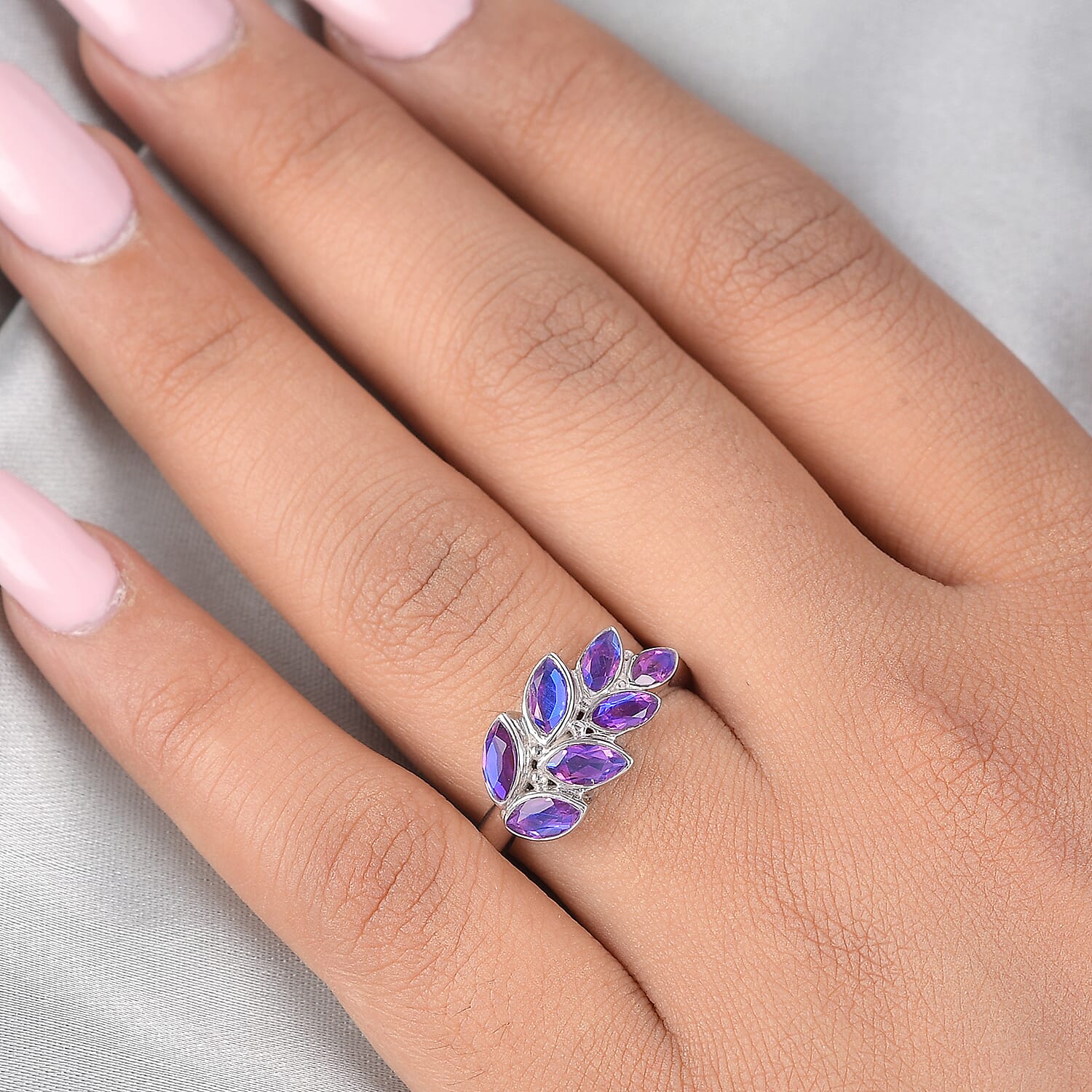 Sajen Silver ILLUMINATION COLLECTION - Quartz Doublet Rainbow Lavender  Ring in Rhodium Overlay Sterling Silver 1.710  Ct.