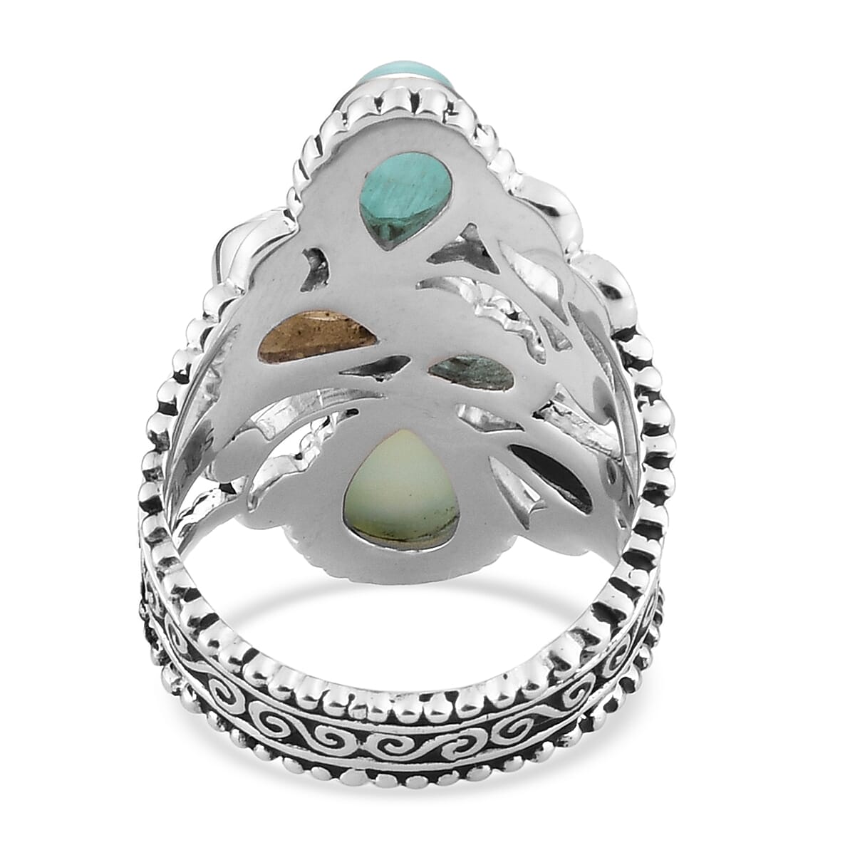 Sajen Silver ILLUMINATION COLLECTION - Quartz Doublet Celestial Mop Scuba,Multi Gemstones Ring in Rhodium Overlay Sterling Silver 3.55 Ct,  Silver Wt. 7.23 Gms