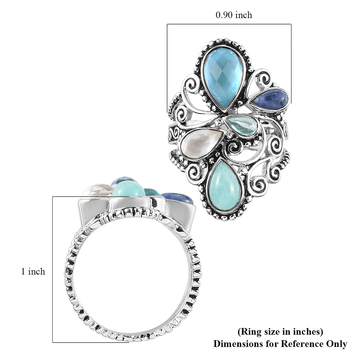 Sajen Silver ILLUMINATION COLLECTION - Quartz Doublet Celestial Mop Scuba,Multi Gemstones Ring in Rhodium Overlay Sterling Silver 3.55 Ct,  Silver Wt. 7.23 Gms