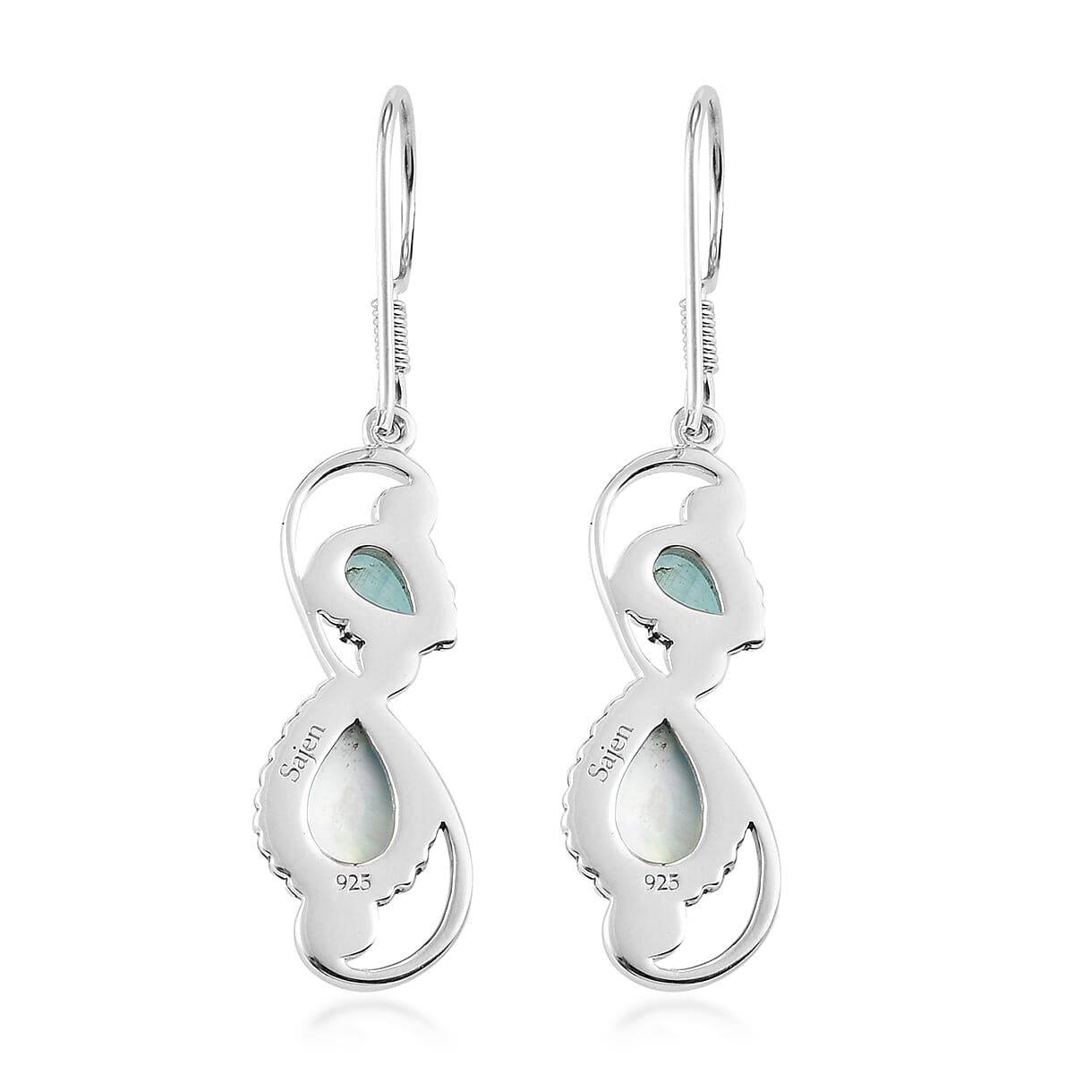 Sajen Silver - Natural Amazonite and Quartz Doublet Celestial Mop Scuba Enamelled Hook Earrings in Rhodium Overlay Sterling Silver 2.00 Ct.