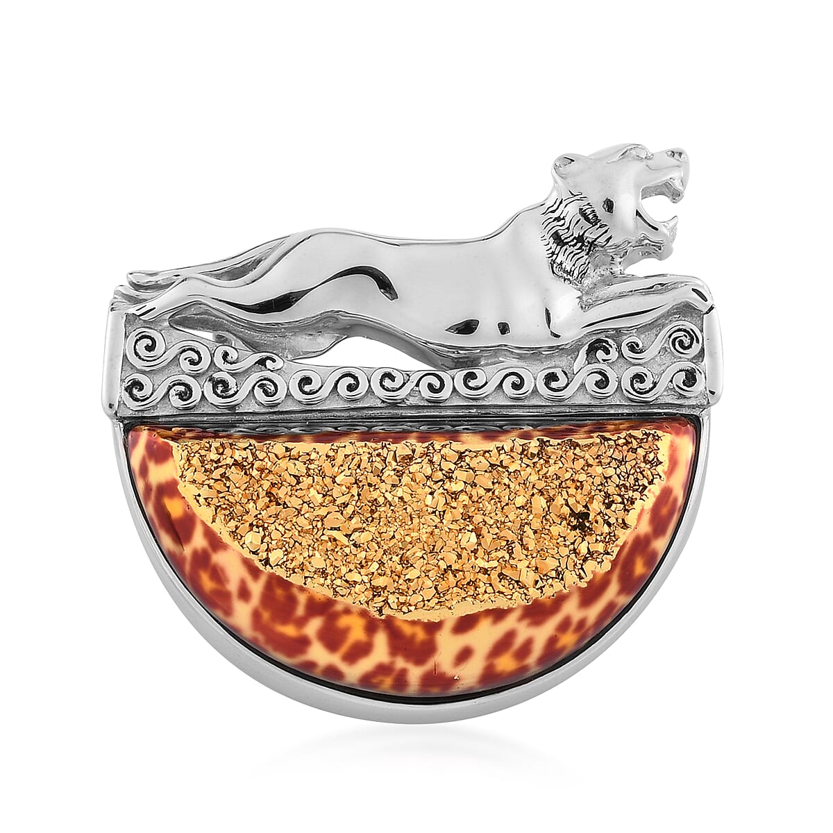 Sajen Silver Leopard Gold Druzy Collection - Window Drusy Astral Leopard Gold  Pendant in Rhodium Overlay Sterling Silver 60.40 ct,  Sliver Wt. 10 Gms