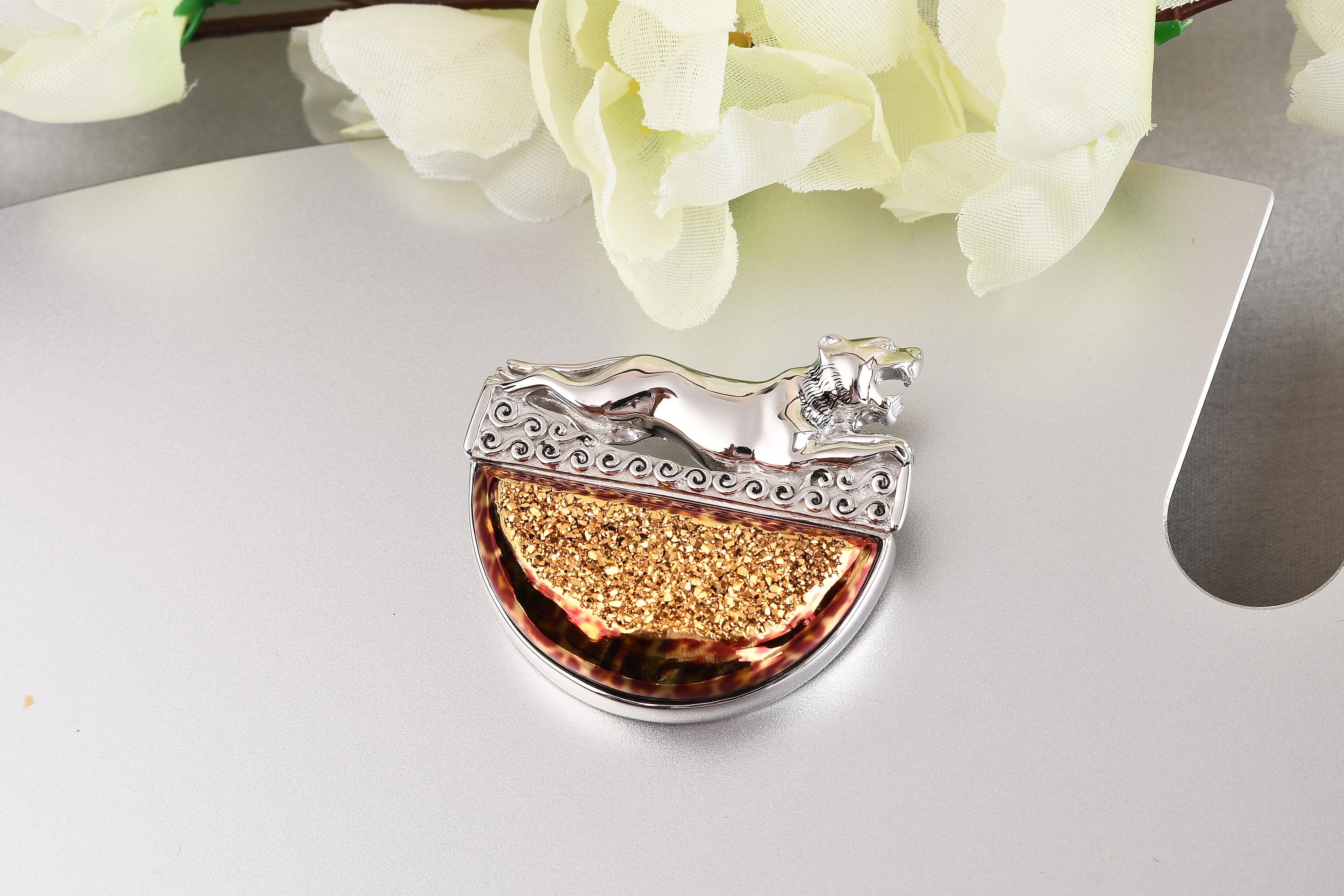 Sajen Silver Leopard Gold Druzy Collection - Window Drusy Astral Leopard Gold  Pendant in Rhodium Overlay Sterling Silver 60.40 ct,  Sliver Wt. 10 Gms