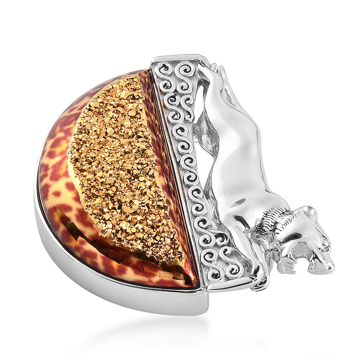 Sajen Silver Leopard Gold Druzy Collection - Window Drusy Astral Leopard Gold  Pendant in Rhodium Overlay Sterling Silver 60.40 ct,  Sliver Wt. 10 Gms