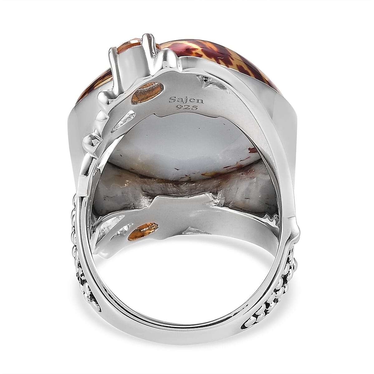 Sajen Silver Leopard Gold Druzy Collection  - Agate, Quartz Doublet Ring in Rhodium Overlay Sterling Silver 24.40 Ct,  Silver Wt. 10.50 Gms