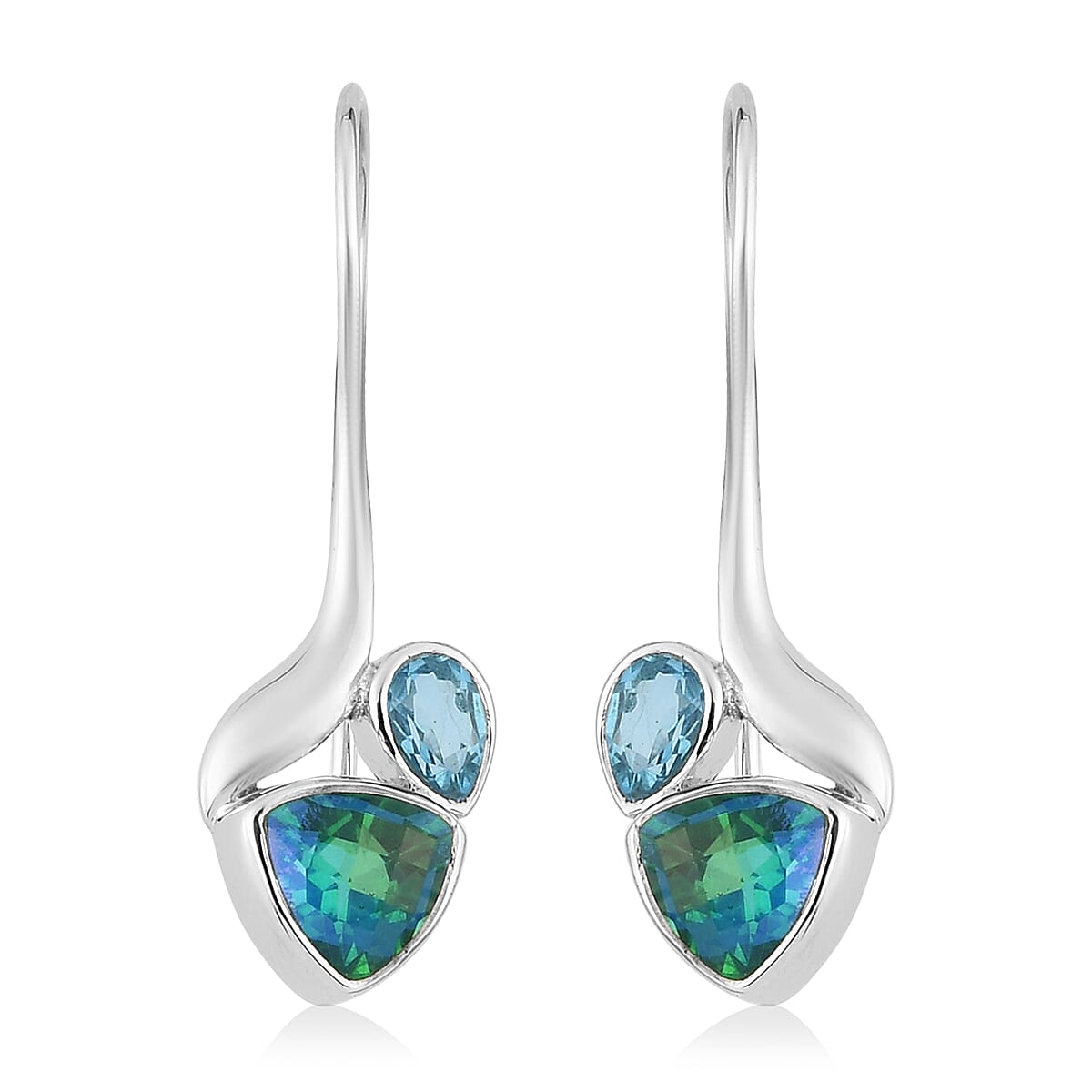 Sajen Silver CULTURAL FLAIR Collection- Quartz Doublet Rainbow Carribean, Quartz Doublet Celestial Swiss Blue Peacock Earrings in Rhodium Overlay Sterling Silver 5.95 Ct.