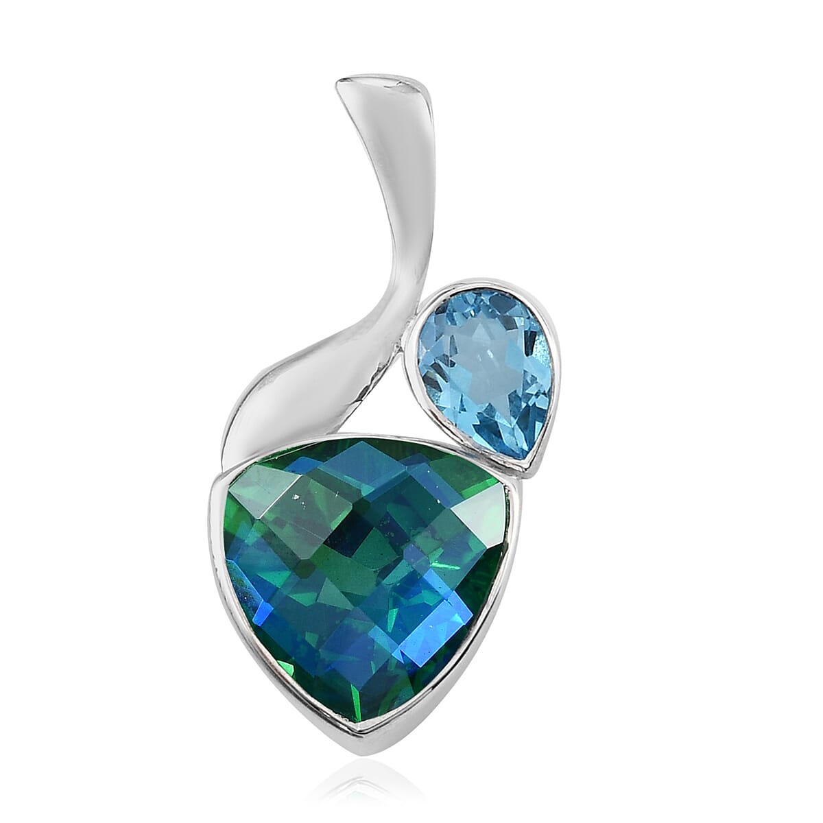 Sajen Silver CULTURAL FLAIR Collection- Celestial Swiss Blue Mystic Quartz, Peacock Triplet Quartz Pendant in Rhodium Overlay Sterling Silver 5.95 Ct.