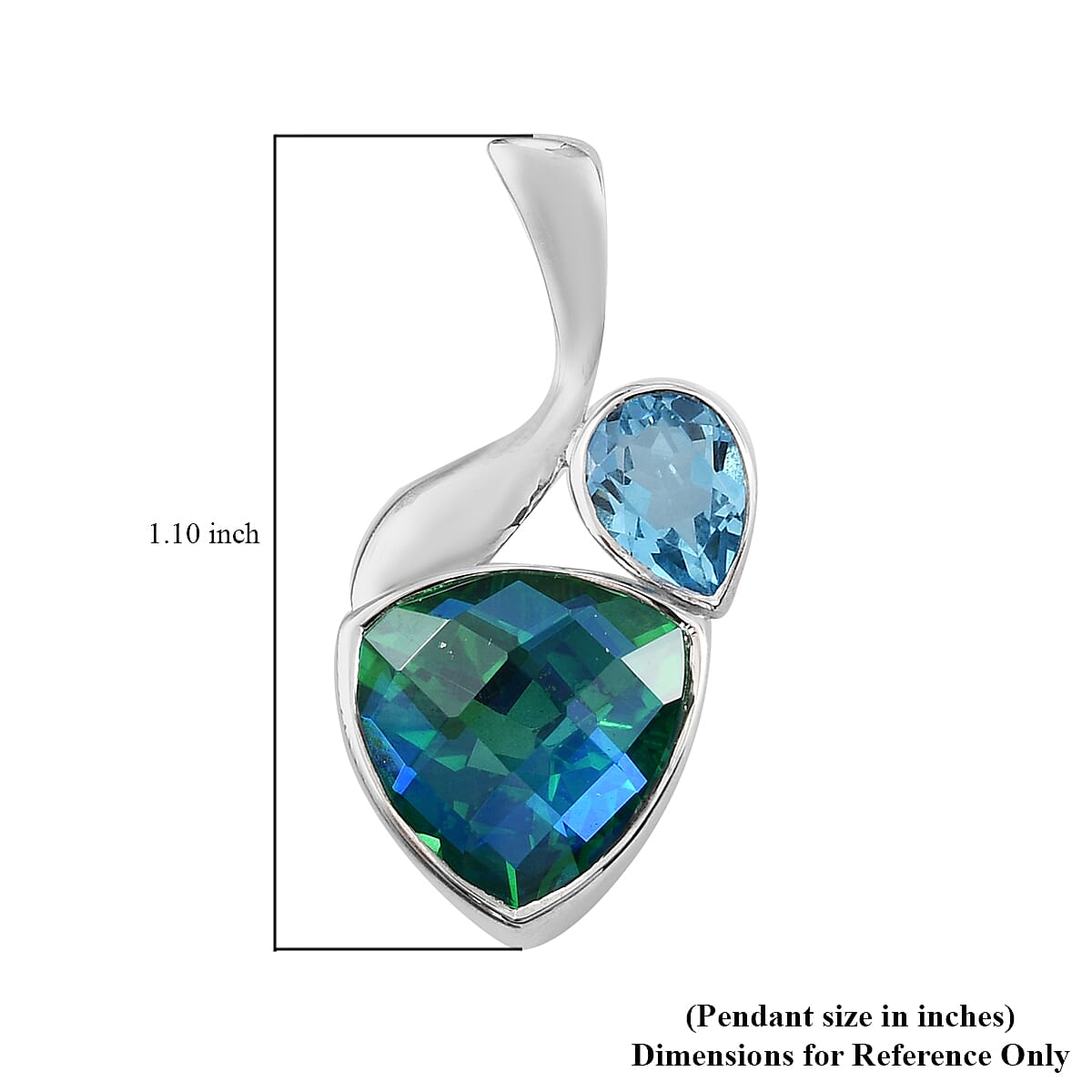 Sajen Silver CULTURAL FLAIR Collection- Celestial Swiss Blue Mystic Quartz, Peacock Triplet Quartz Pendant in Rhodium Overlay Sterling Silver 5.95 Ct.