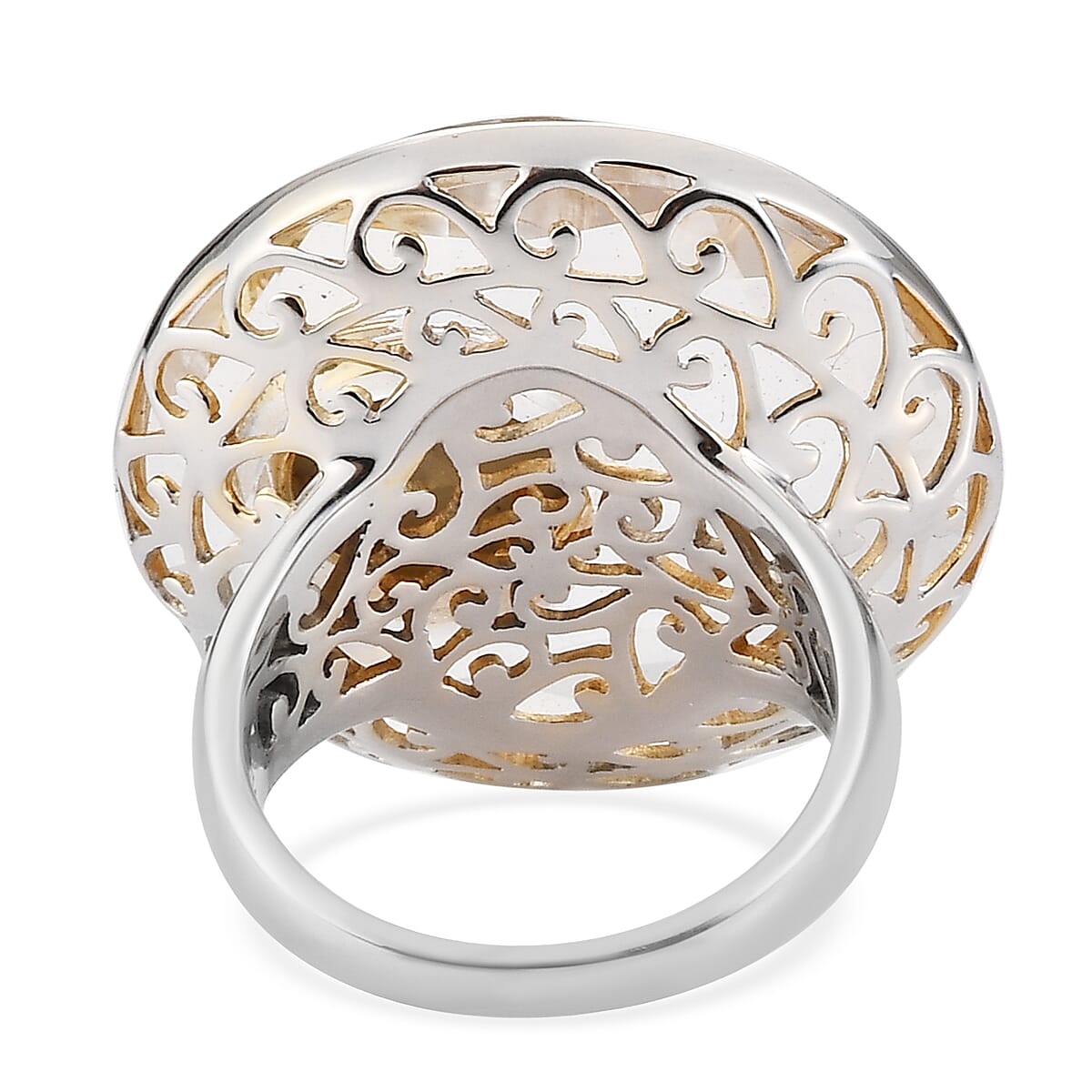 Sajen Silver-Natural Crystal  Polo,Flat Drusy Gold  Ring in Rhodium and Gold Overlay Sterling Silver 33.45 Ct,  Sliver Wt. 7.2 Gms