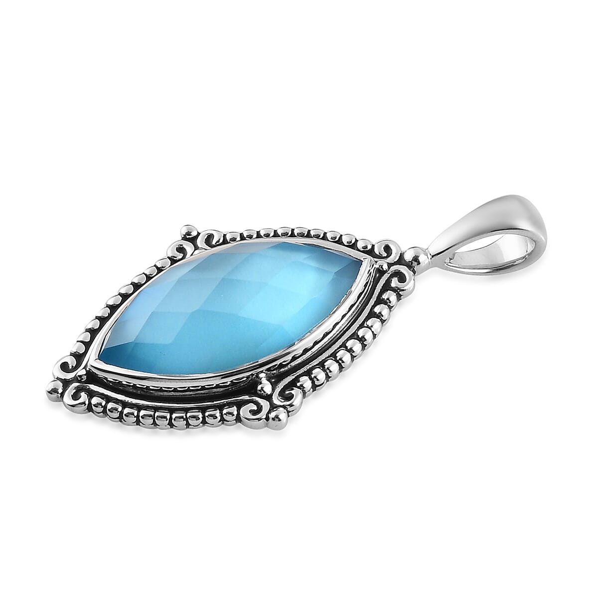 Sajen Silver ILLUMINATION COLLECTION - Quartz Doublet Celestial Mop Scuba Marquise Pendant in Rhodium Overlay Sterling Silver 6.25 Ct.