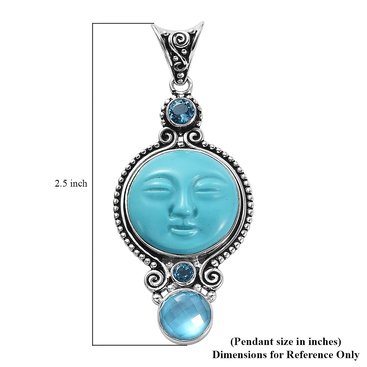 Sajen Silver BALI GODDESS COLLECTION - Quartz Doublet Celestial Pariba, Recon Tourquise & Multi Gemstone Pendant in Rhodium Overlay Sterling Silver 15.84 Ct.