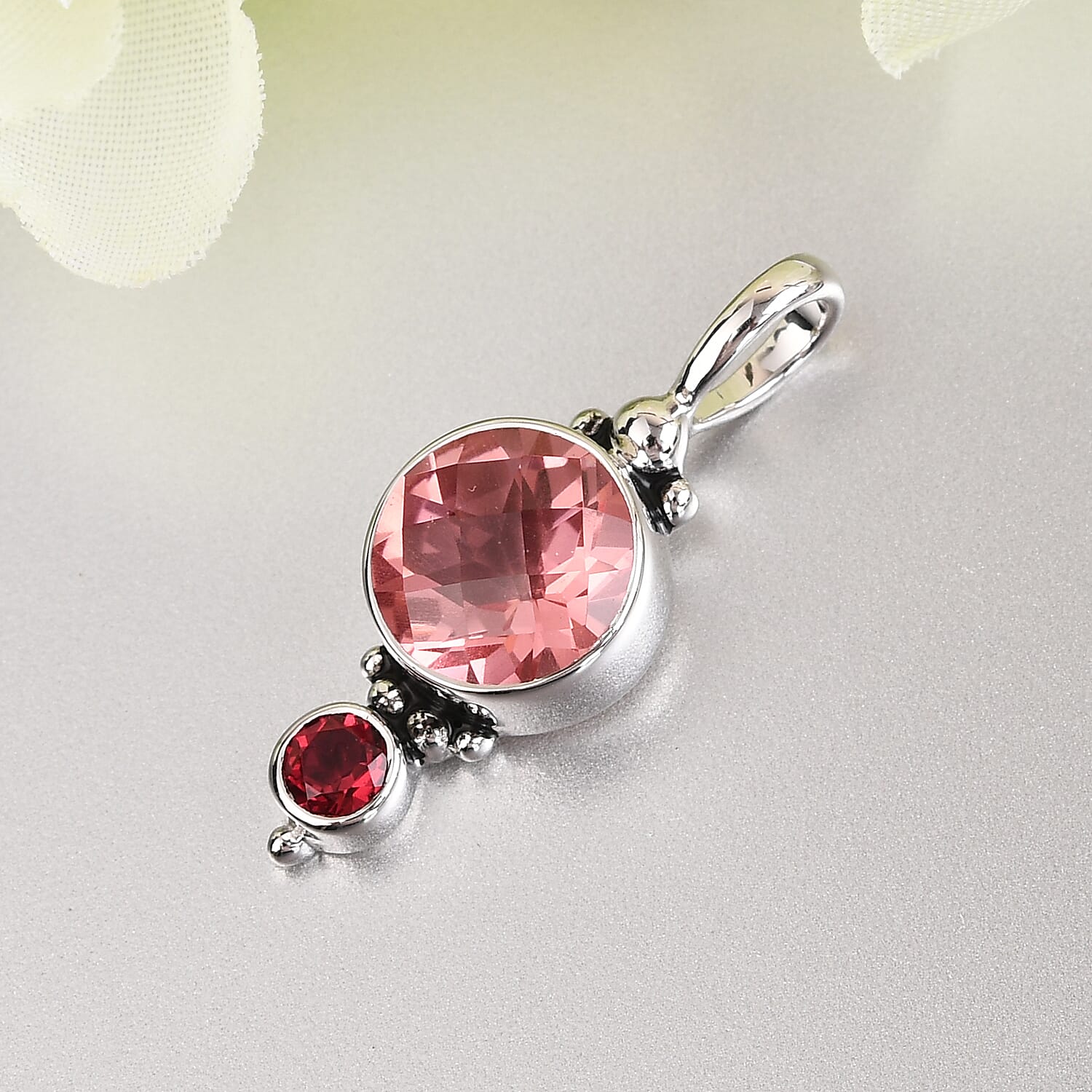 Multi Gemstones, Quartz Doublet Celestial Ruby Pendant in Rhodium Overlay Sterling Silver 4.35 Ct