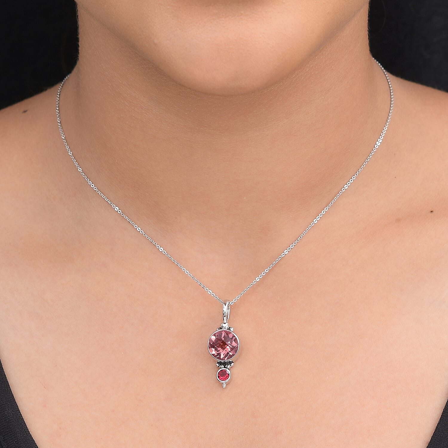 Multi Gemstones, Quartz Doublet Celestial Ruby Pendant in Rhodium Overlay Sterling Silver 4.35 Ct