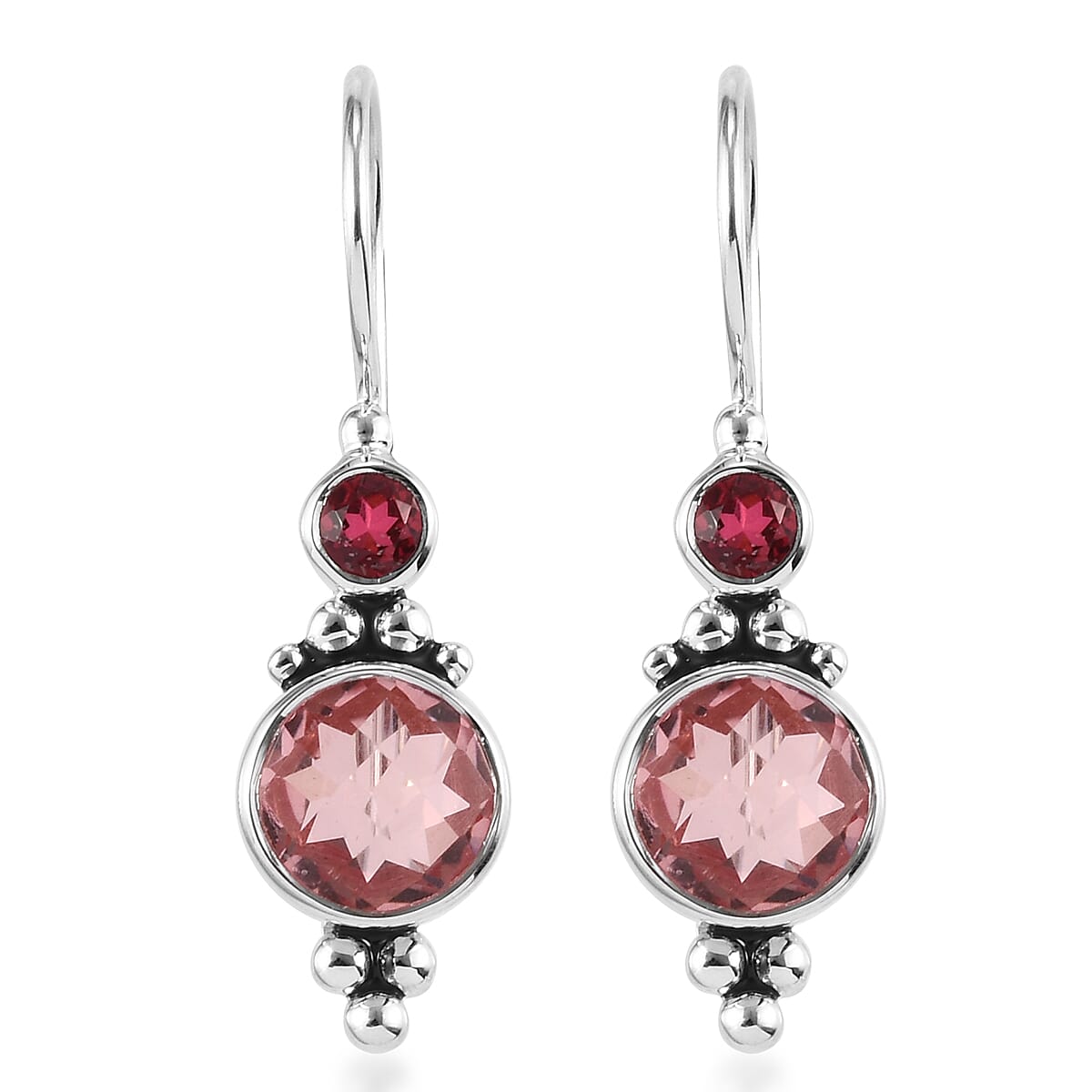 Siajen Silver- Multi Gemstones ,Quartz Doublet Celestial Ruby Earring in Rhodium Overlay Sterling Silver 3.28 Ct