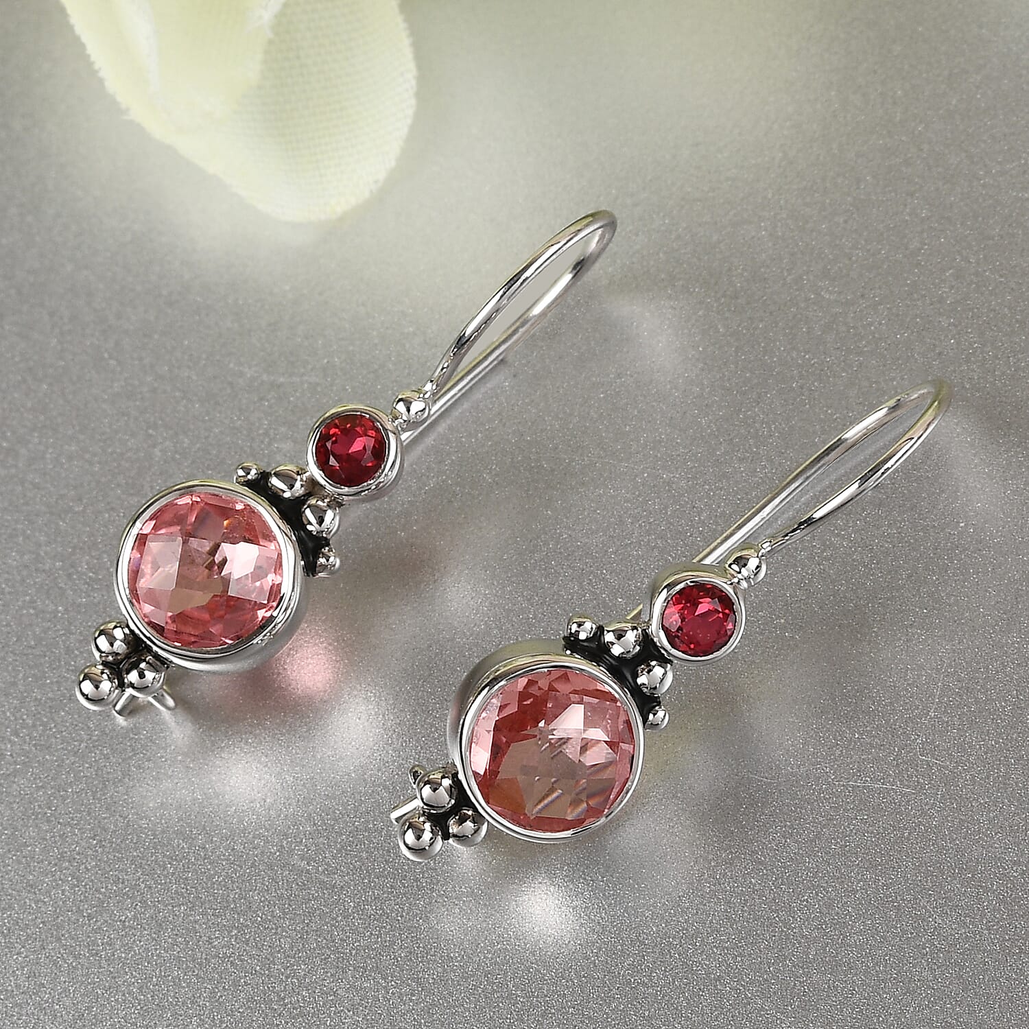 Siajen Silver- Multi Gemstones ,Quartz Doublet Celestial Ruby Earring in Rhodium Overlay Sterling Silver 3.28 Ct