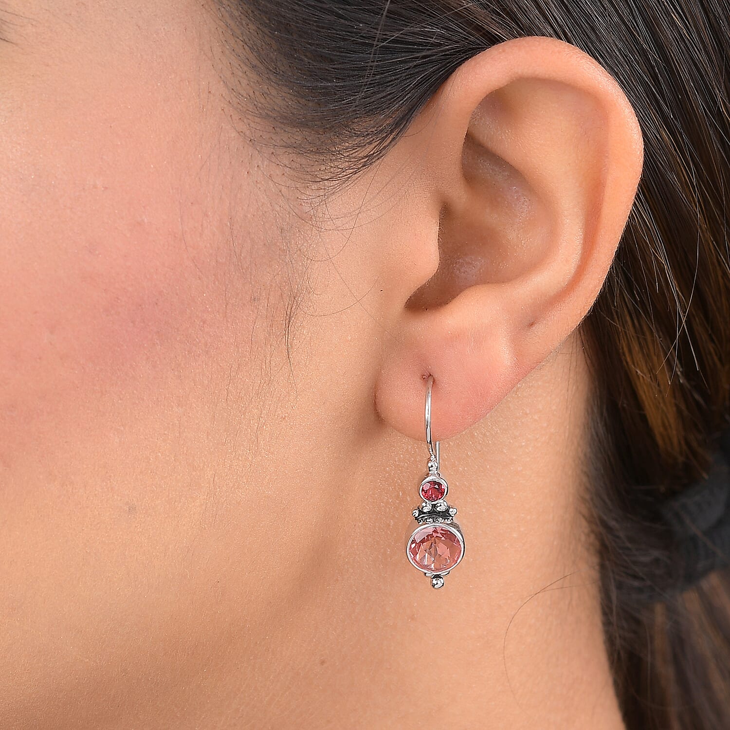 Siajen Silver- Multi Gemstones ,Quartz Doublet Celestial Ruby Earring in Rhodium Overlay Sterling Silver 3.28 Ct