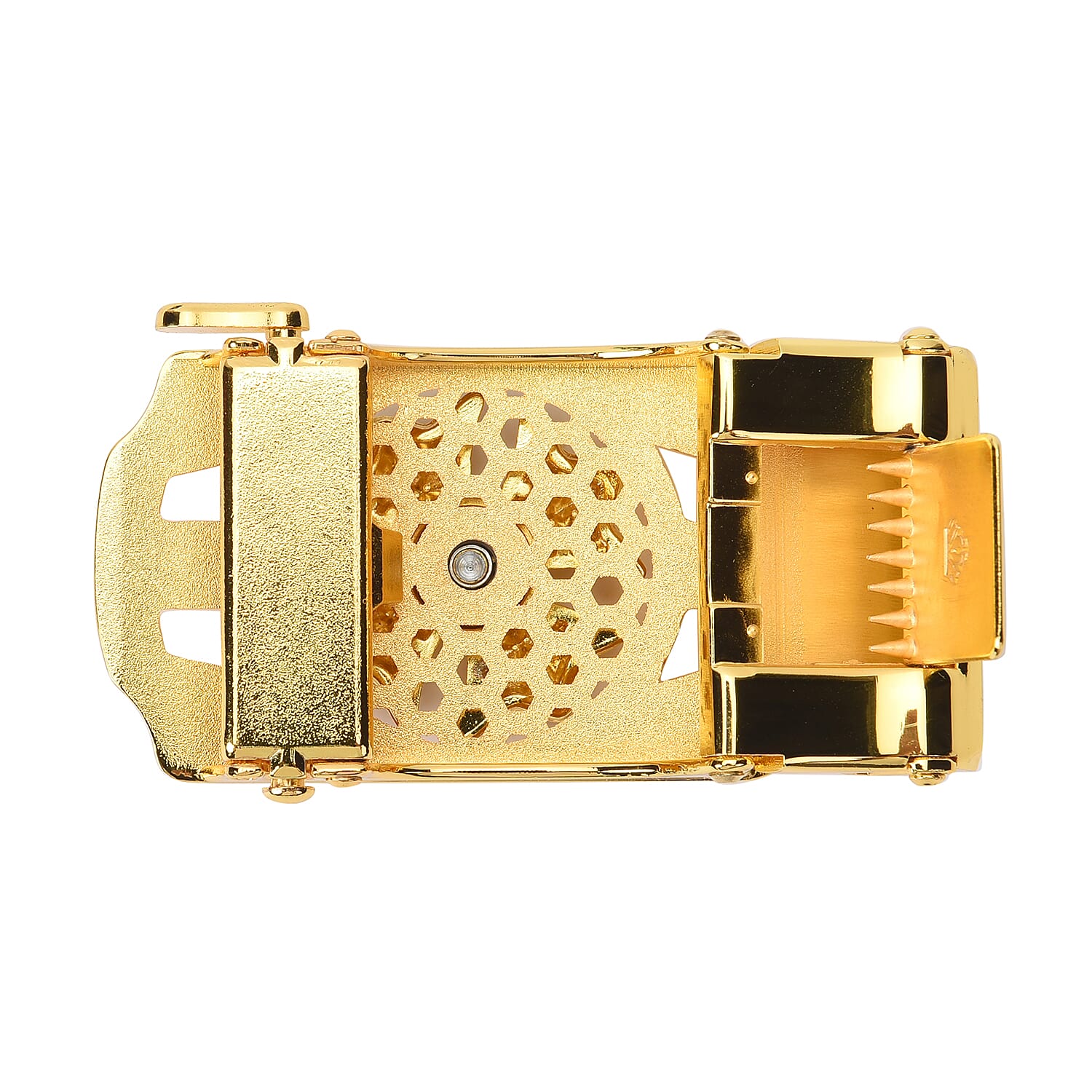 Genuine Leather Mens Belt with White Austrian Crystal and Enamelled in Gold Tone Buckle (Size-127x4Cm) Genuine Leather Mens Belt with White Austrian Crystal and Enamelled in Gold Tone Buckle (Size-127x4Cm)
