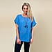 TAMSY High Low Scoop Neck Linen Top With 30 Inch Necklace (Size 8-16 ) - Denim Blue