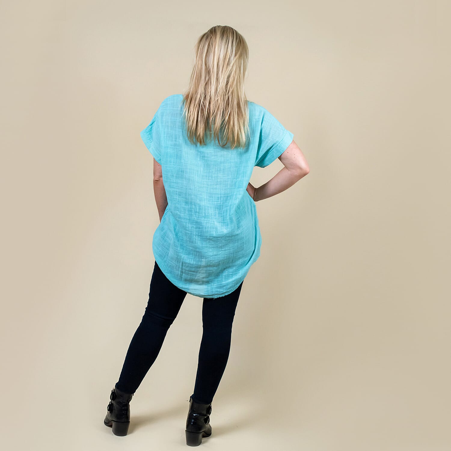 TAMSY High Low Scoop Neck Linen Top With 30 Inch Necklace (Fits Size 8-16) - Mint Blue