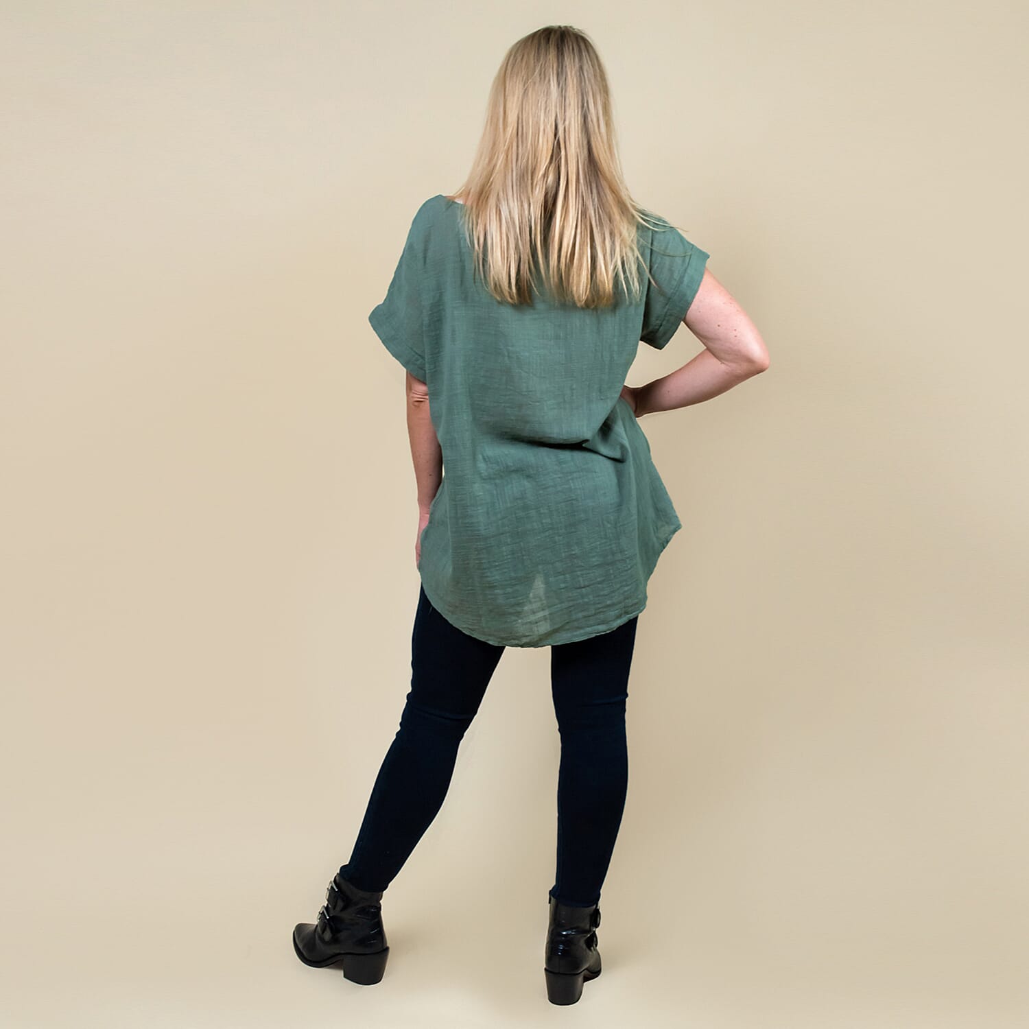 TAMSY High Low Scoop Neck Linen Top With 30 Inch Necklace (Fits Size 8-16) - Khaki