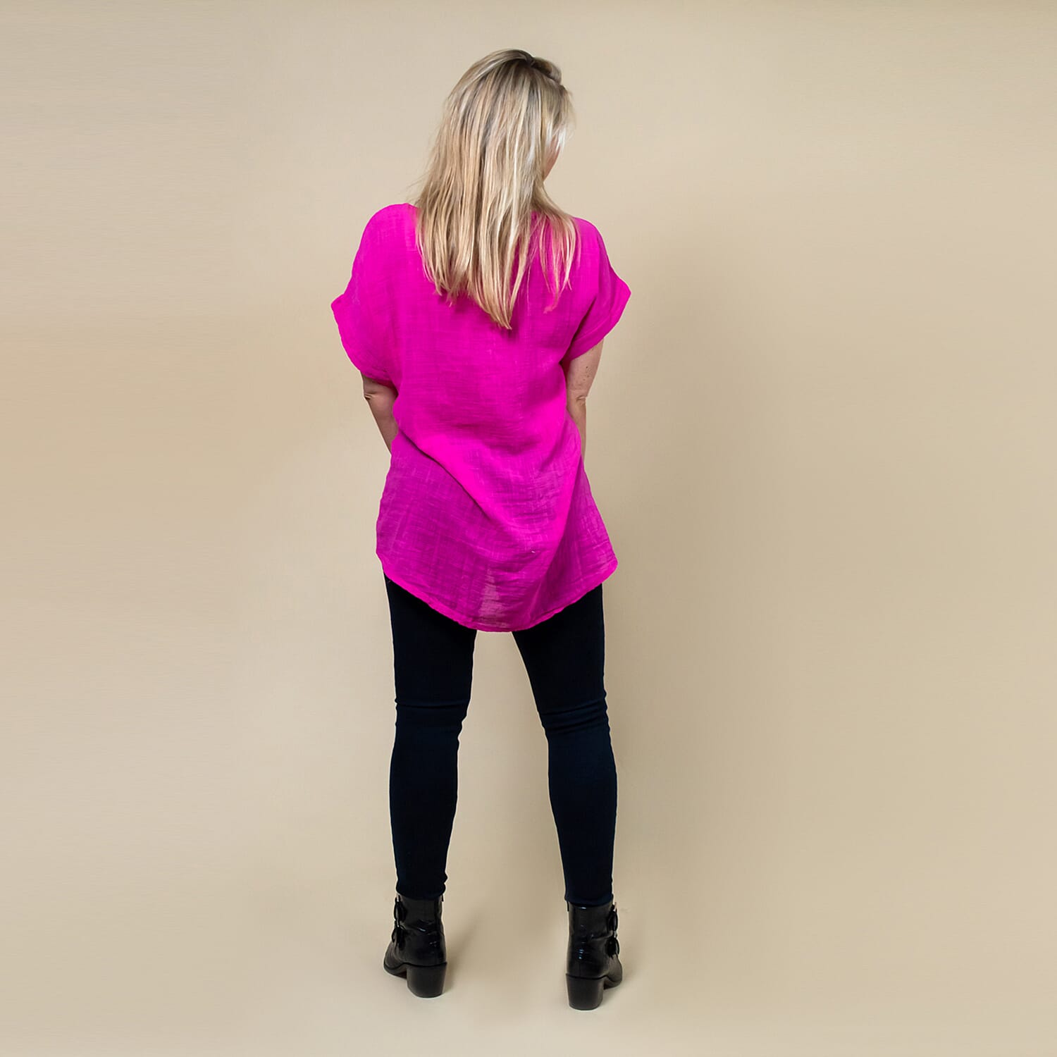 TAMSY High Low Scoop Neck Linen Top With 30 Inch Necklace (Fits Size 8-16) - Hot Pink