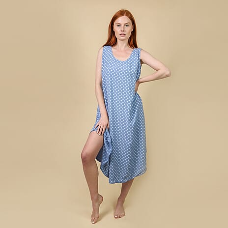 NOVA of London Polka Dot Asymmetric Hem Dress (Size up to 20) - Denim & White