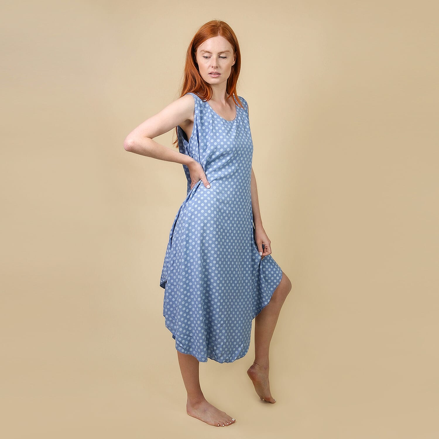 NOVA of London Polka Dot Asymmetric Hem Dress (Size up to 20) - Denim & White