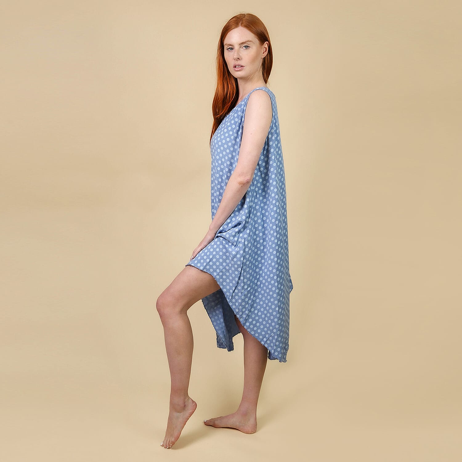 NOVA of London Polka Dot Asymmetric Hem Dress (Size up to 20) - Denim & White