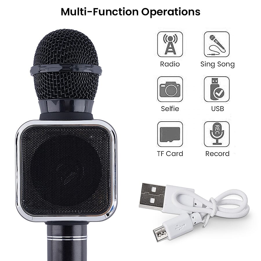 Wireless Rechargeable Karaoke Microphone with Bluetooth Speaker - Black