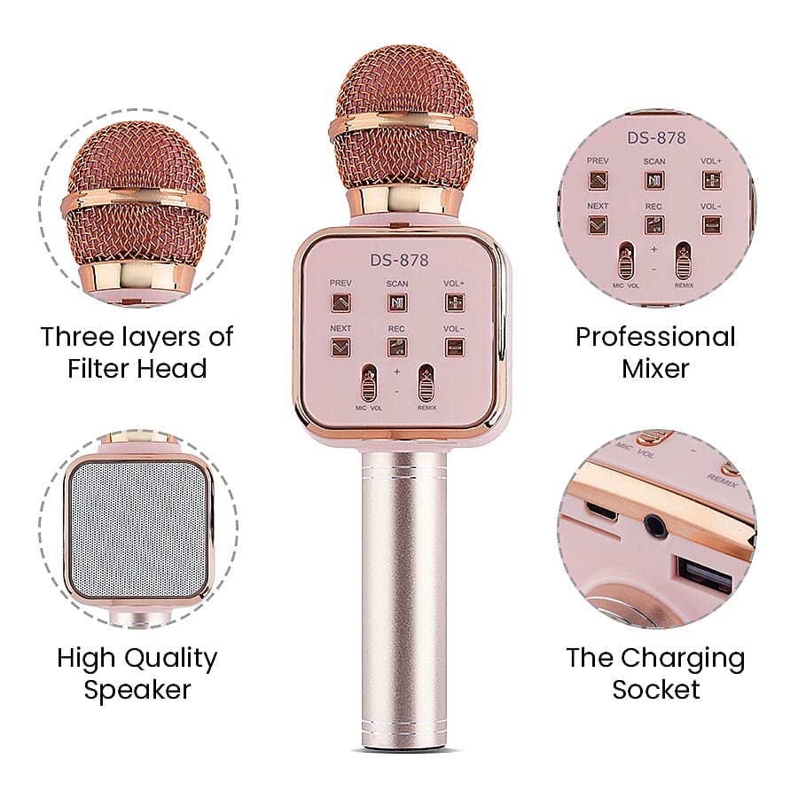 Multi Function - Rechargable Wireless Handheld Karaoke Bluetooth Microphone - Pink