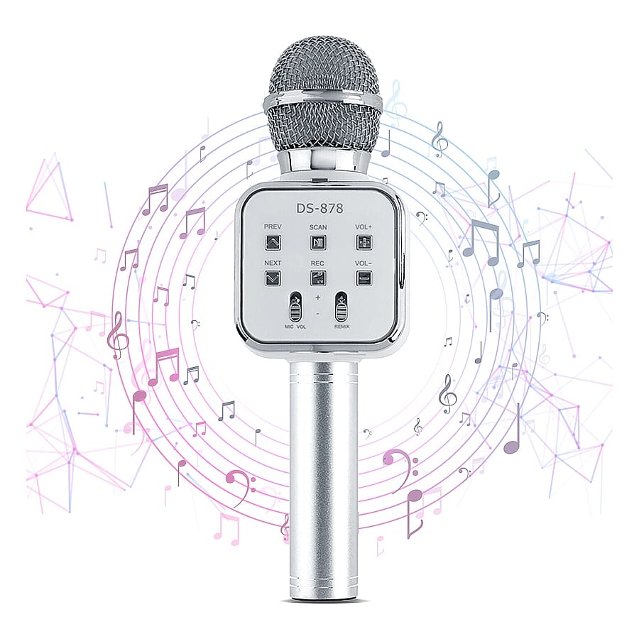 Multi Function - Rechargable Wireless Handheld Karaoke Bluetooth Microphone - Silver