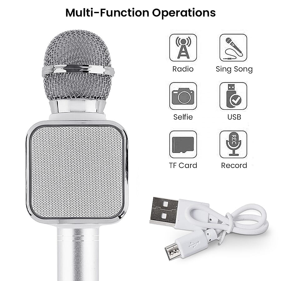 Multi Function - Rechargable Wireless Handheld Karaoke Bluetooth Microphone - Silver